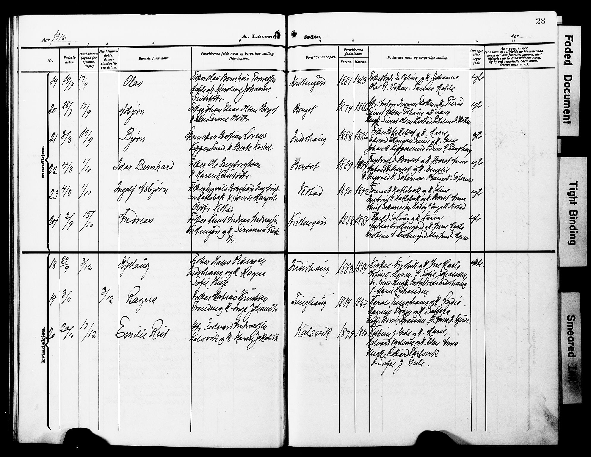 Ministerialprotokoller, klokkerbøker og fødselsregistre - Møre og Romsdal, SAT/A-1454/566/L0774: Parish register (copy) no. 566C03, 1910-1929, p. 28