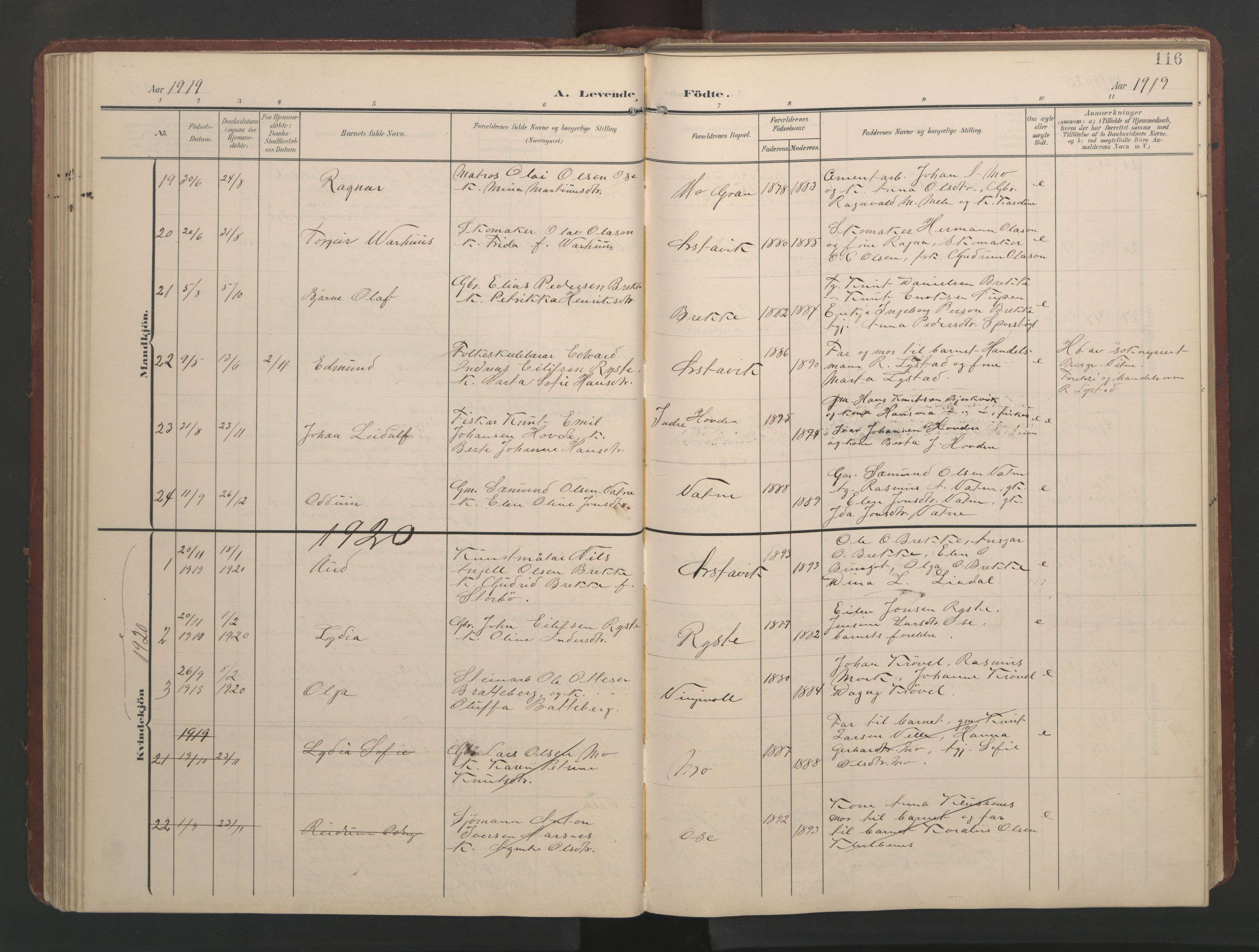 Ministerialprotokoller, klokkerbøker og fødselsregistre - Møre og Romsdal, AV/SAT-A-1454/513/L0190: Parish register (copy) no. 513C04, 1904-1926, p. 116