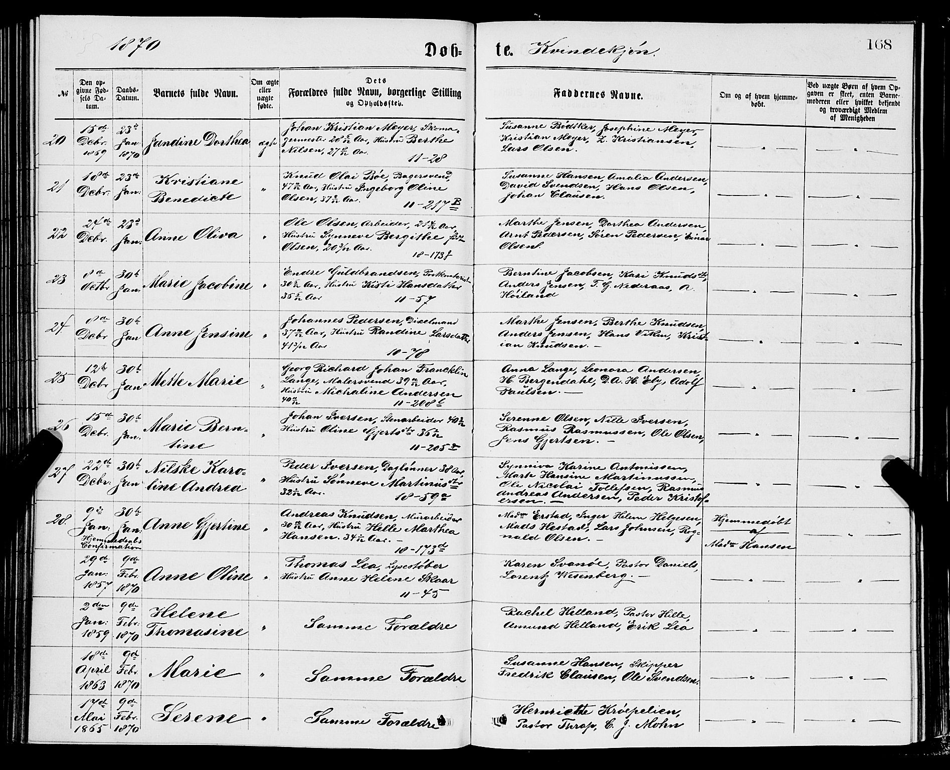 Domkirken sokneprestembete, AV/SAB-A-74801/H/Hab/L0013: Parish register (copy) no. B 6, 1869-1876, p. 168