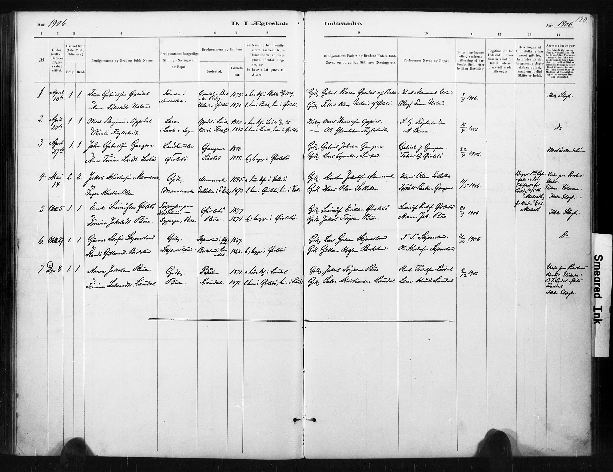 Holum sokneprestkontor, AV/SAK-1111-0022/F/Fa/Fac/L0004: Parish register (official) no. A 4, 1884-1907, p. 120