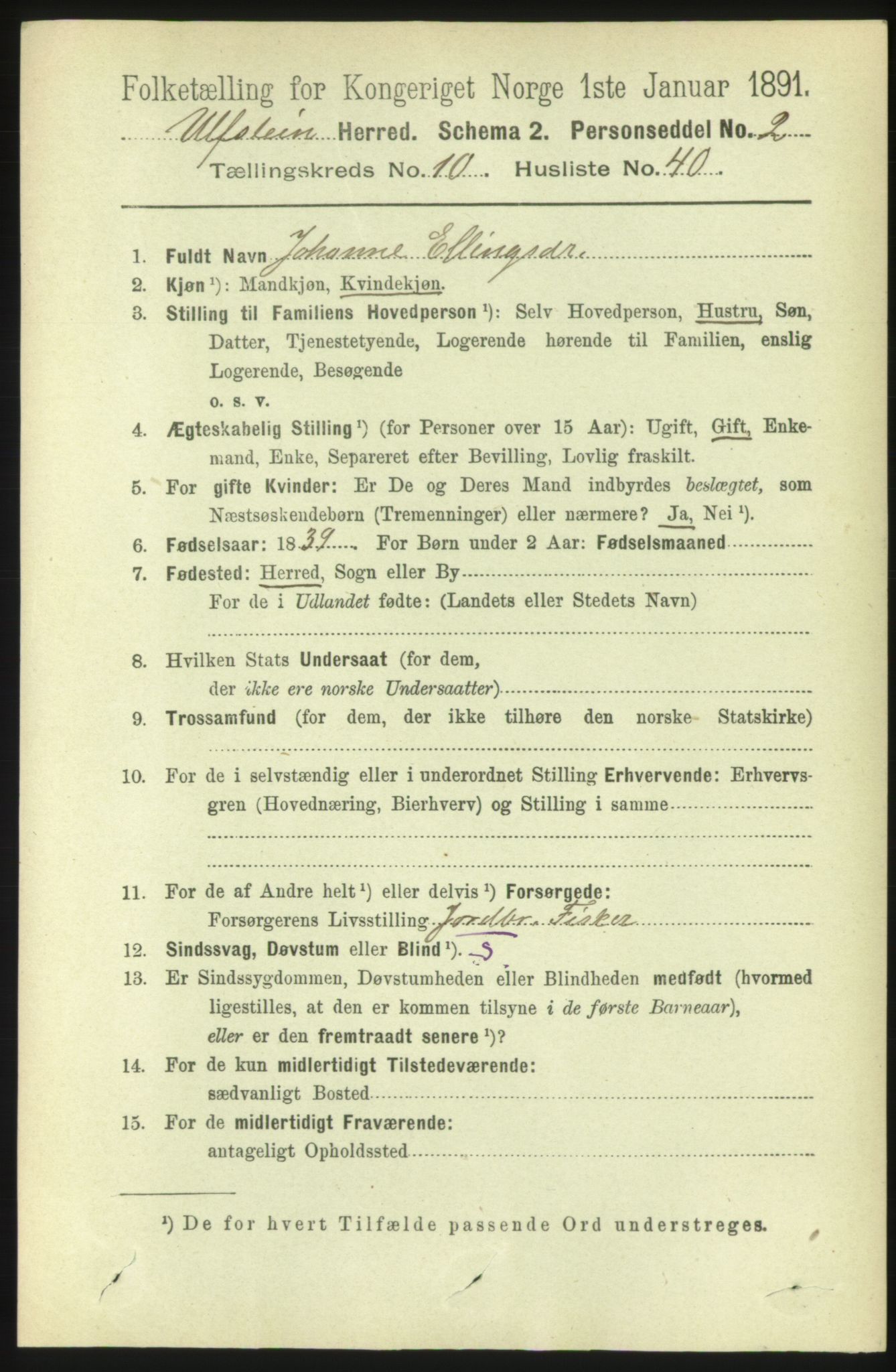 RA, 1891 census for 1516 Ulstein, 1891, p. 3385