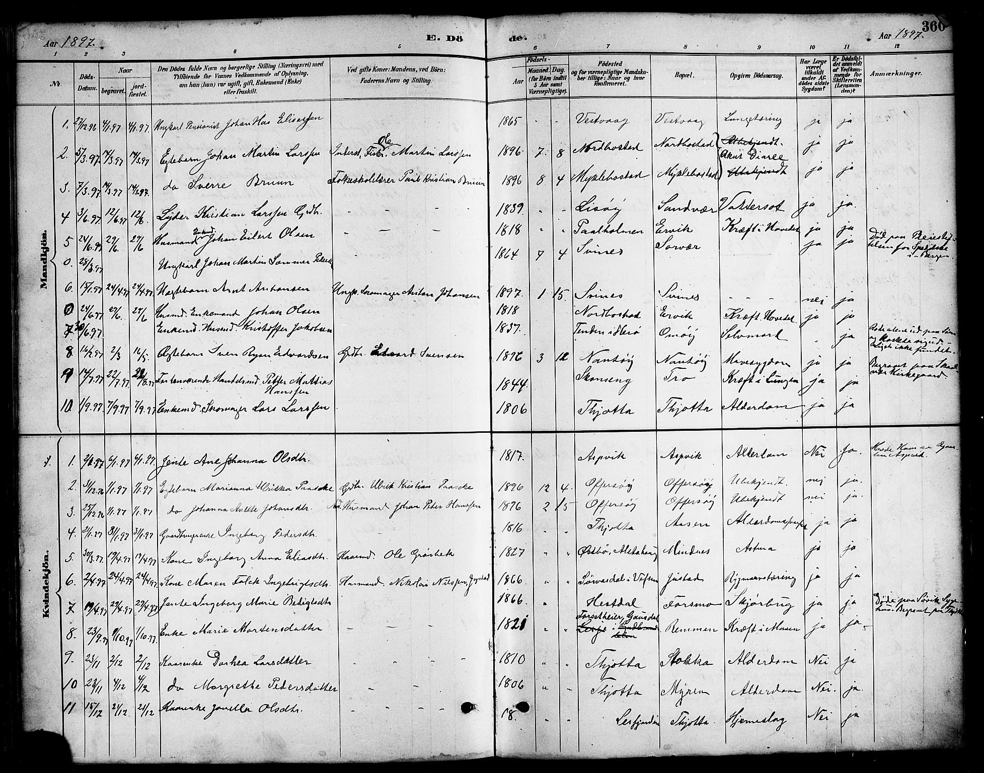 Ministerialprotokoller, klokkerbøker og fødselsregistre - Nordland, AV/SAT-A-1459/817/L0268: Parish register (copy) no. 817C03, 1884-1920, p. 360