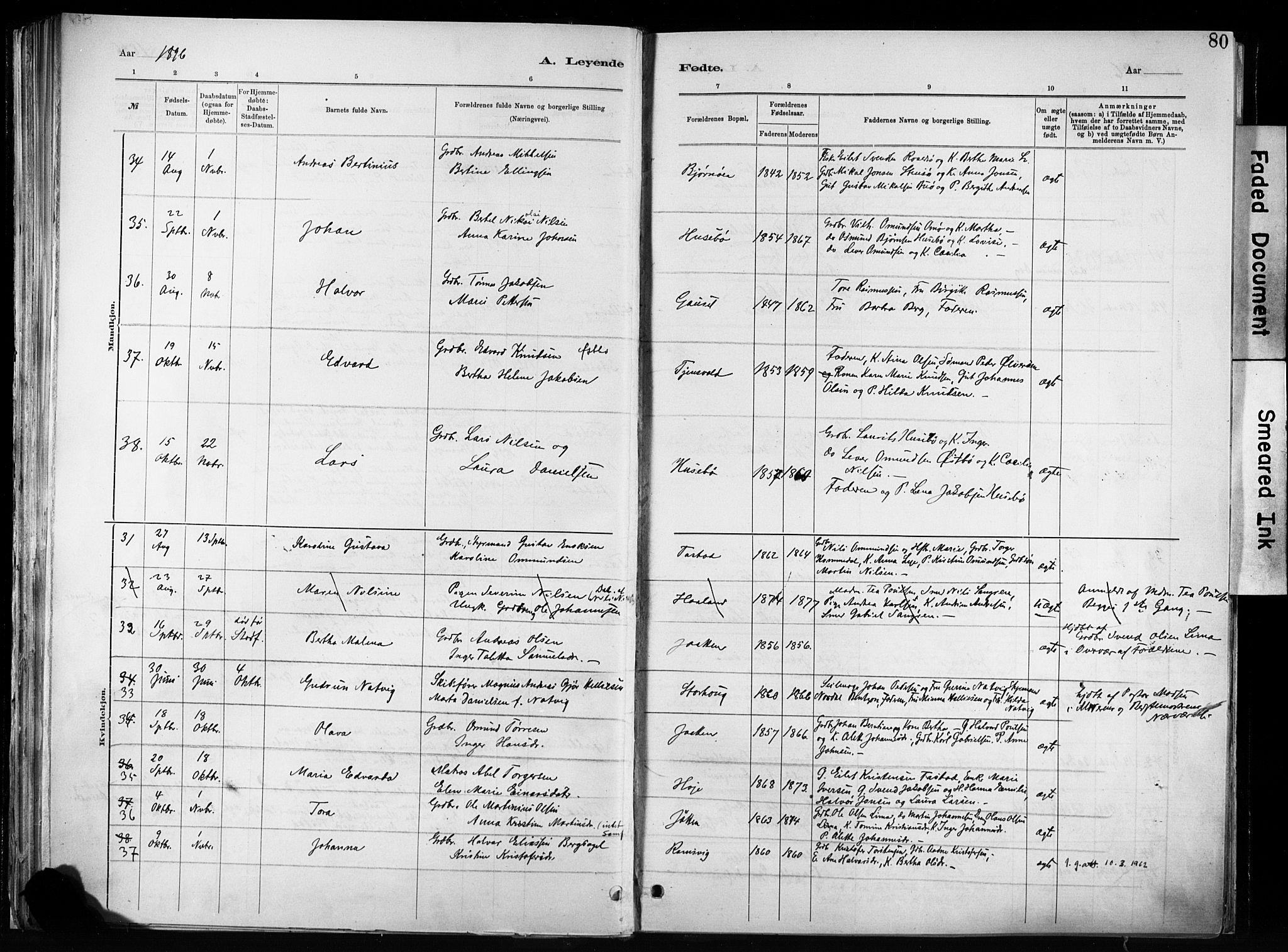 Hetland sokneprestkontor, SAST/A-101826/30/30BA/L0011: Parish register (official) no. A 11, 1884-1911, p. 80