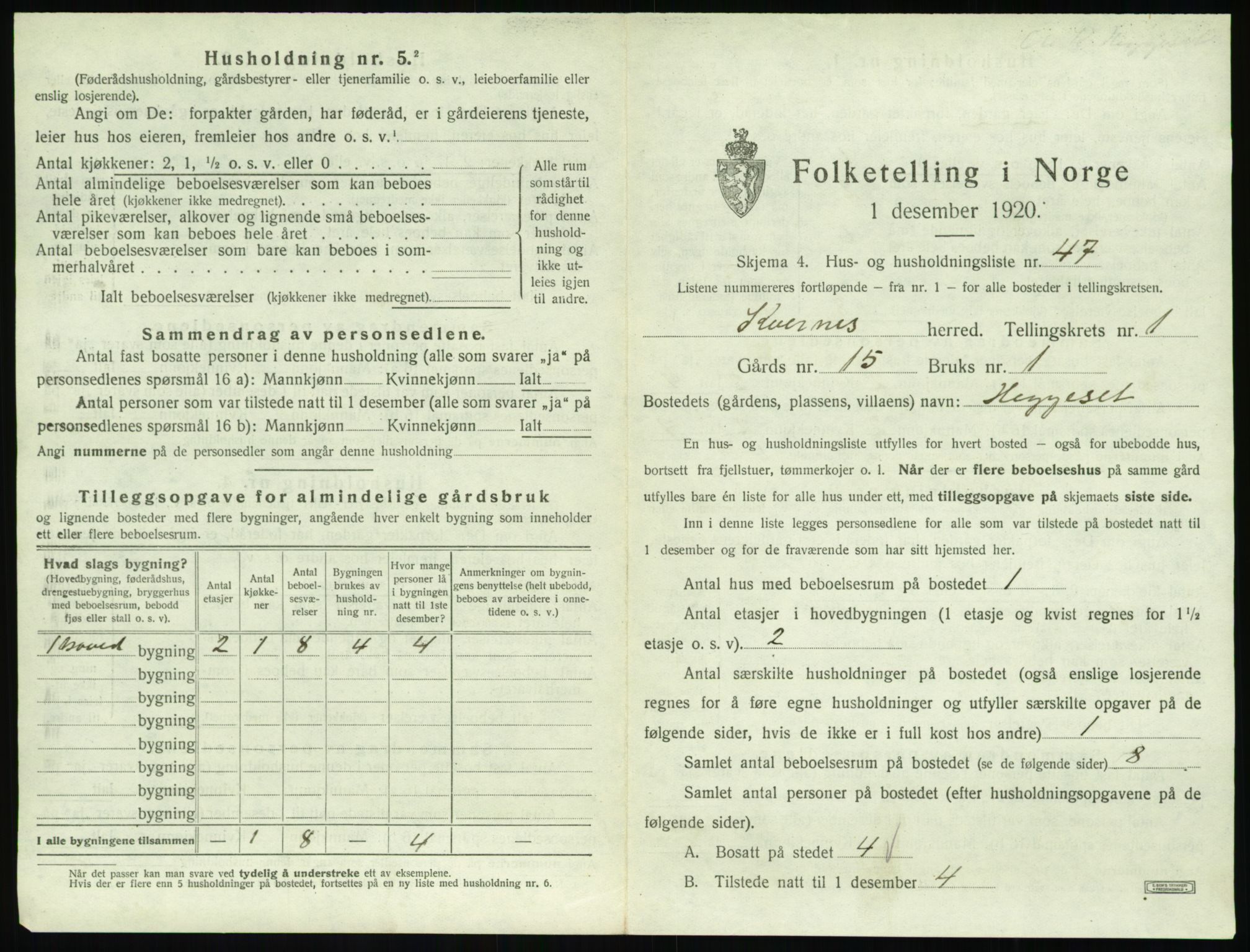 SAT, 1920 census for Kvernes, 1920, p. 111