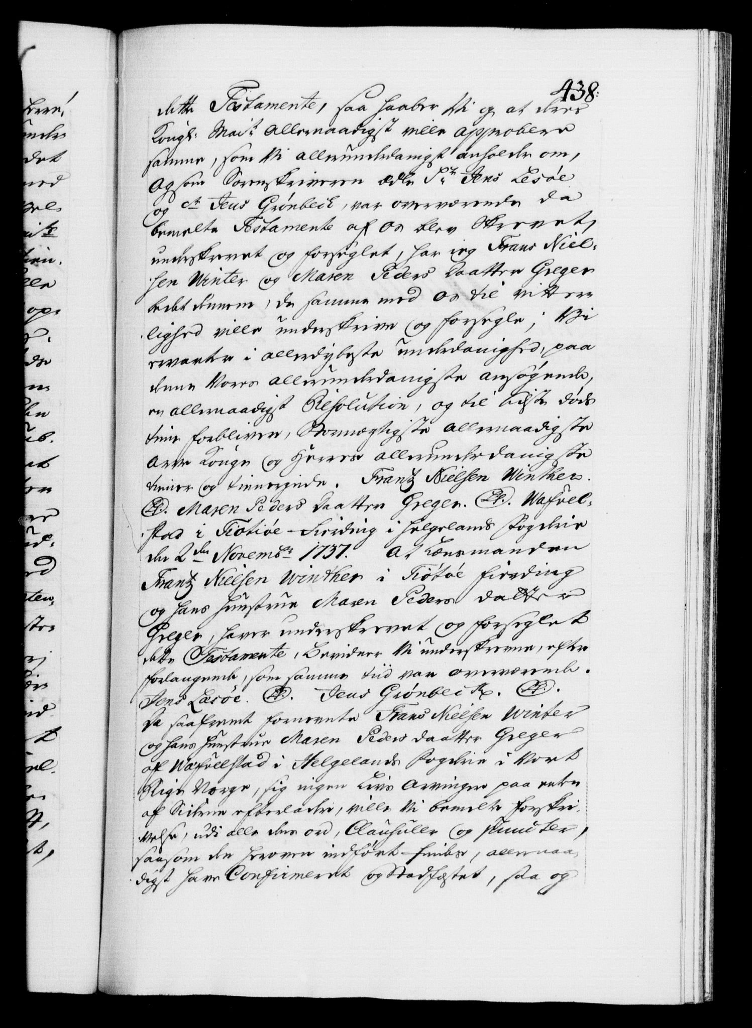 Danske Kanselli 1572-1799, AV/RA-EA-3023/F/Fc/Fca/Fcaa/L0030: Norske registre, 1737-1738, p. 438a