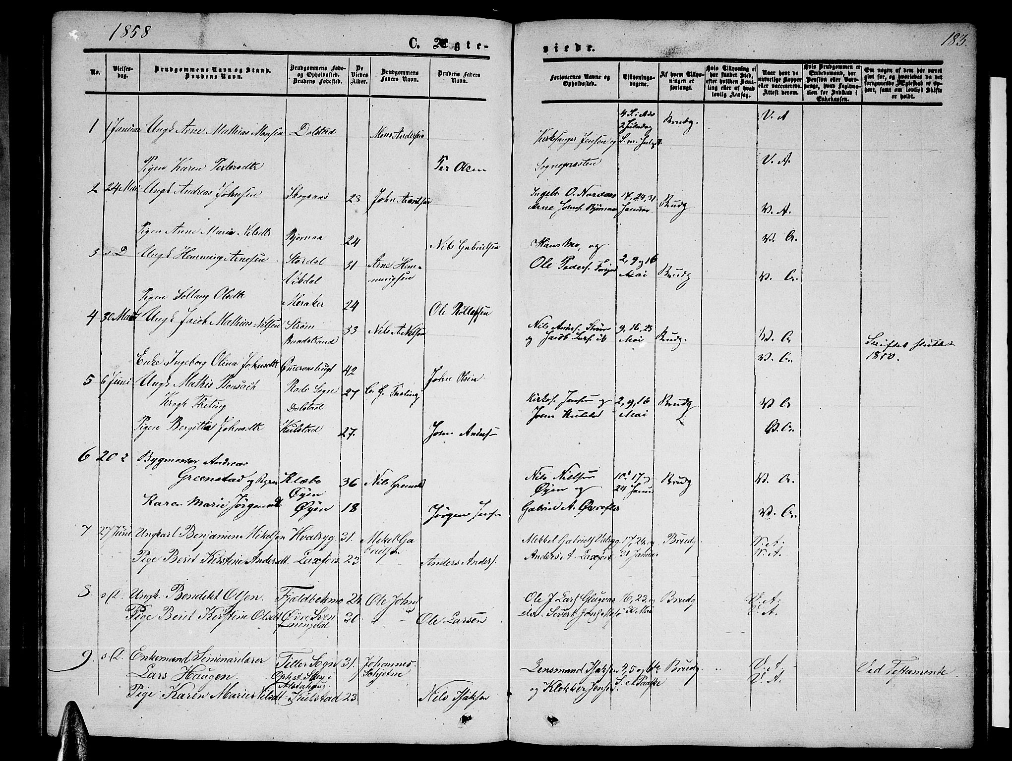 Ministerialprotokoller, klokkerbøker og fødselsregistre - Nordland, SAT/A-1459/820/L0301: Parish register (copy) no. 820C03, 1851-1858, p. 183