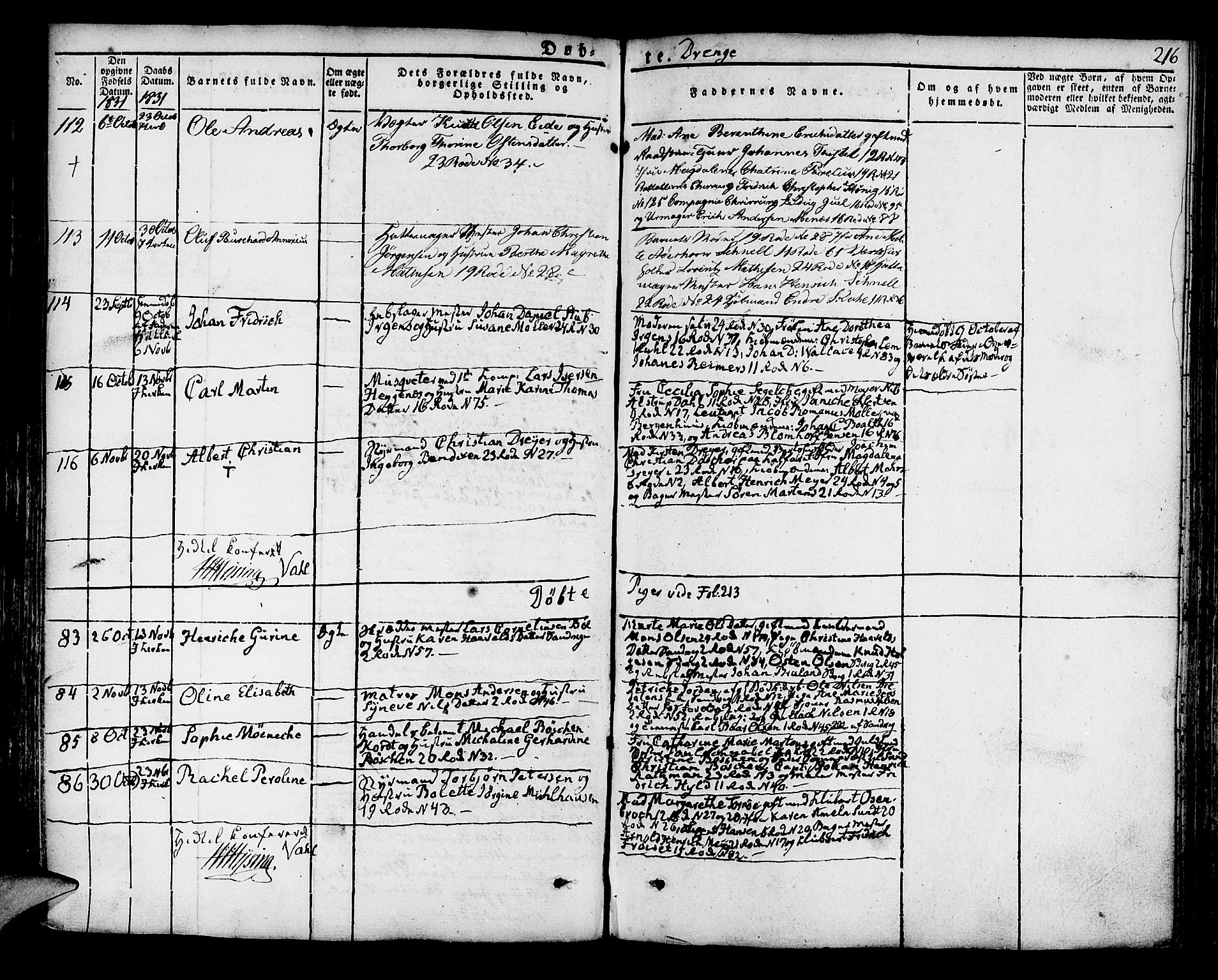 Korskirken sokneprestembete, SAB/A-76101/H/Hab: Parish register (copy) no. A 3, 1821-1831, p. 216