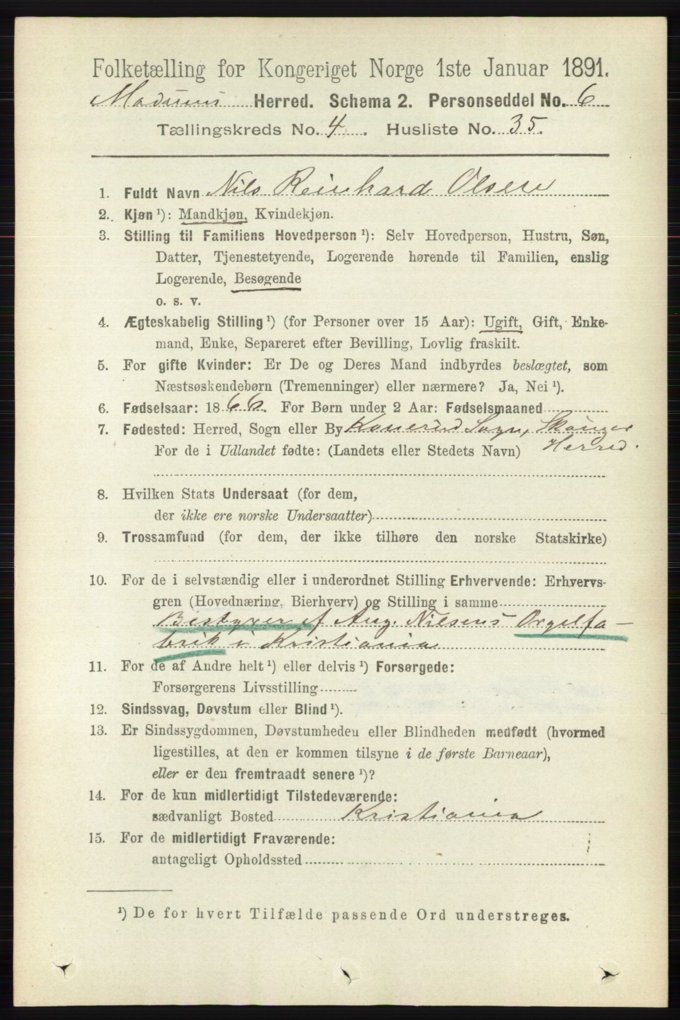 RA, 1891 census for 0623 Modum, 1891, p. 1204