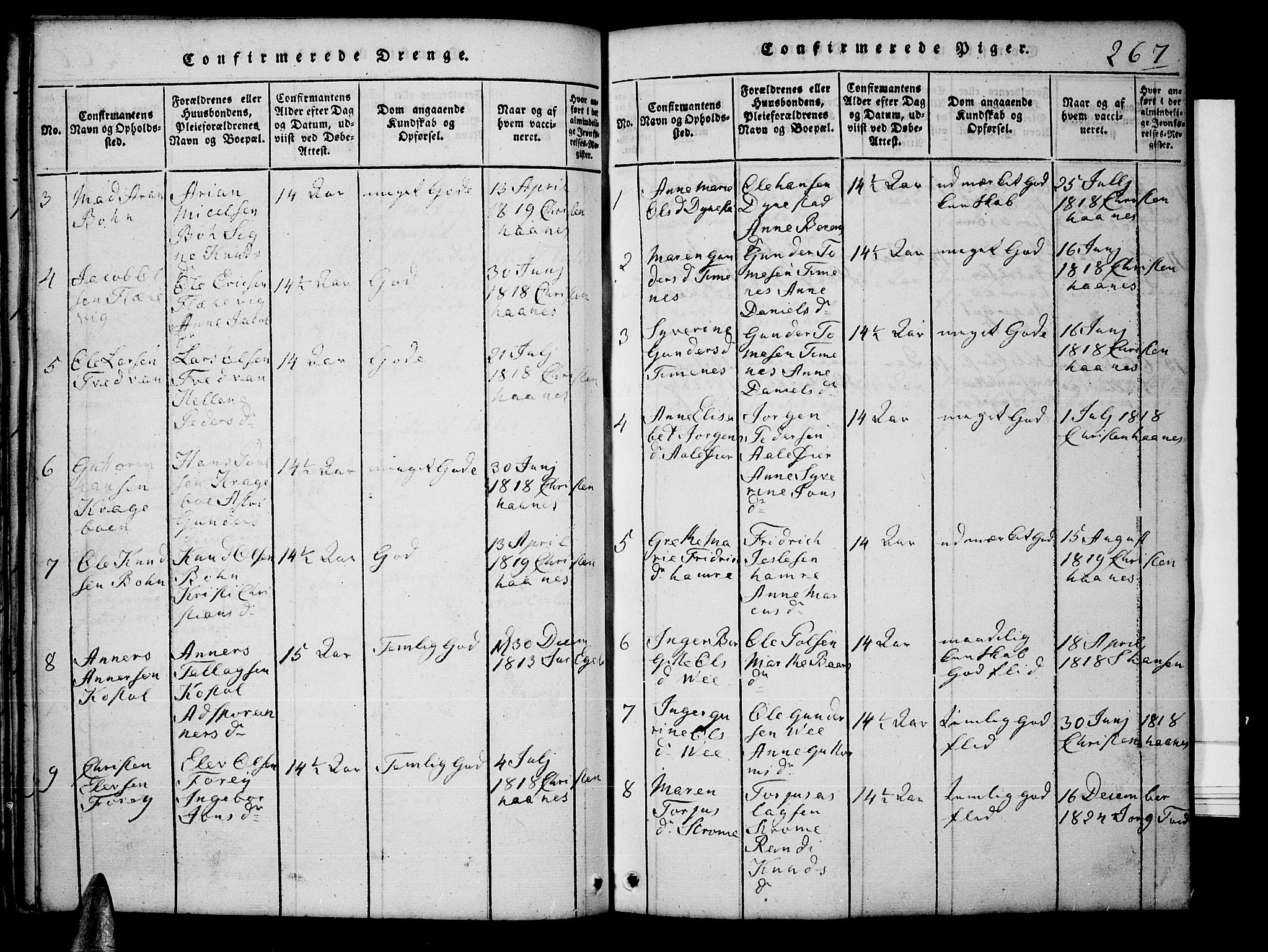 Tveit sokneprestkontor, AV/SAK-1111-0043/F/Fb/L0001: Parish register (copy) no. B 1, 1820-1834, p. 267