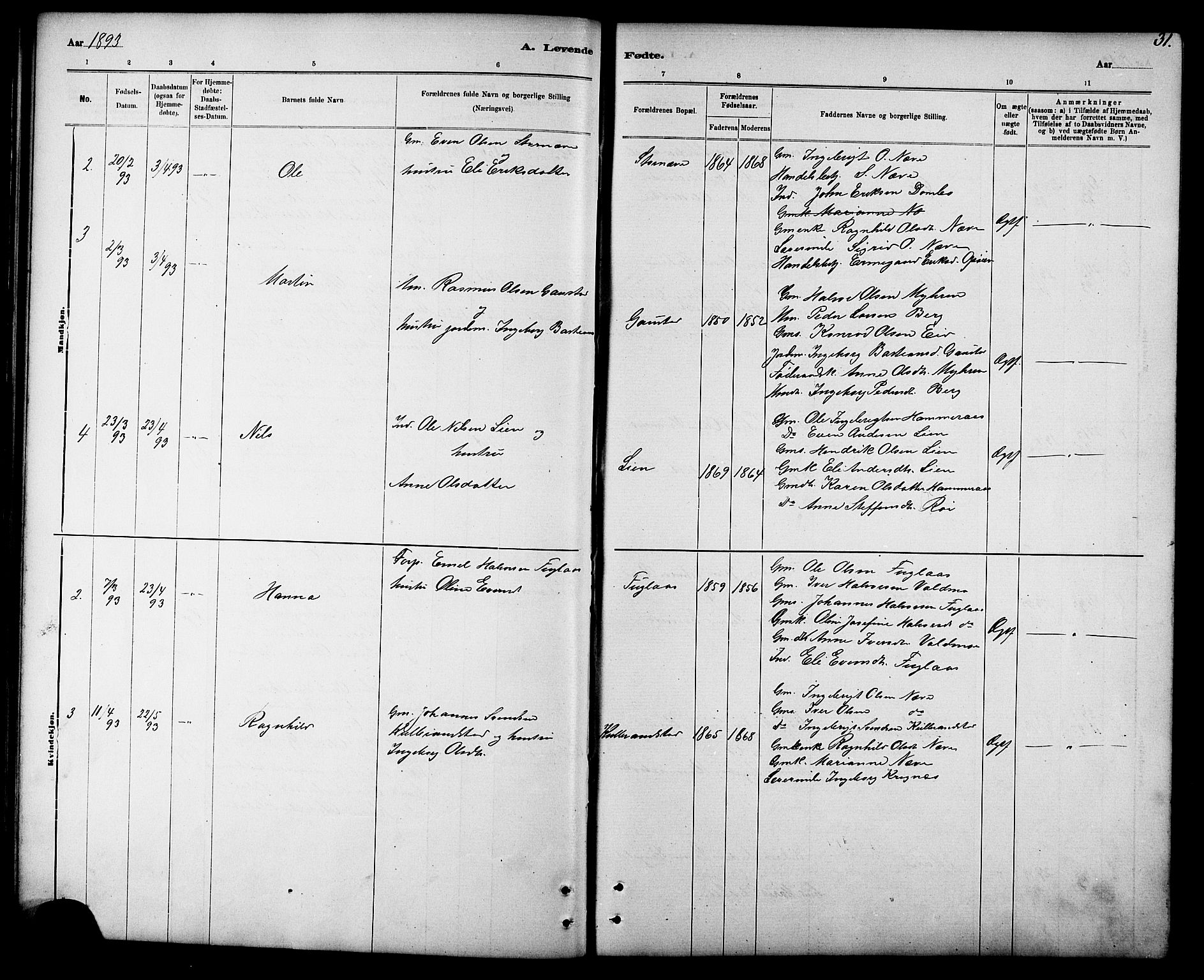 Ministerialprotokoller, klokkerbøker og fødselsregistre - Sør-Trøndelag, SAT/A-1456/694/L1132: Parish register (copy) no. 694C04, 1887-1914, p. 31