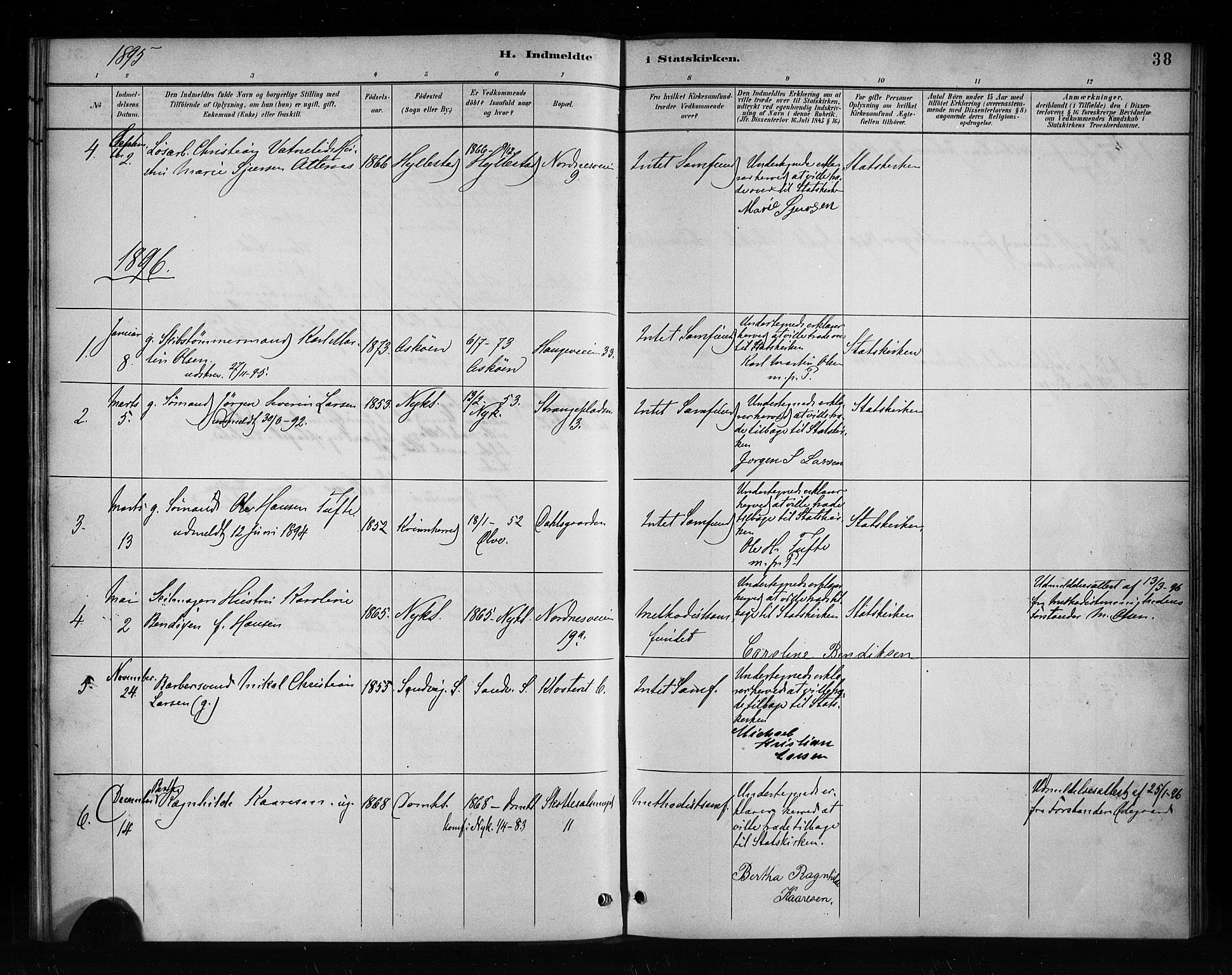 Nykirken Sokneprestembete, AV/SAB-A-77101/H/Haa/L0053: Parish register (official) no. H 2, 1887-1897, p. 38