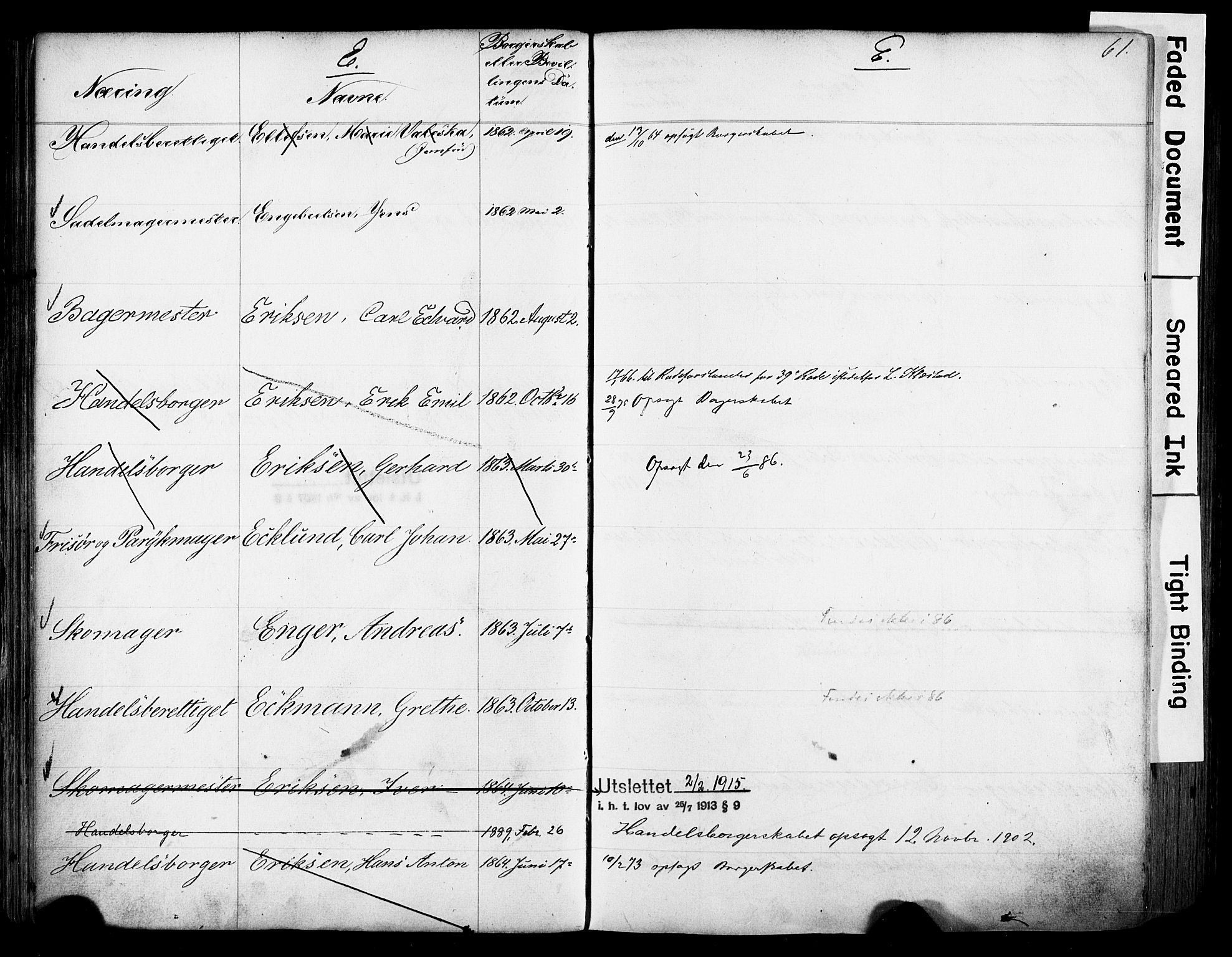 Kristiania magistrat, SAO/A-10711/F/Fb/L0004: Borgerrulle, 1860-1879, p. 63
