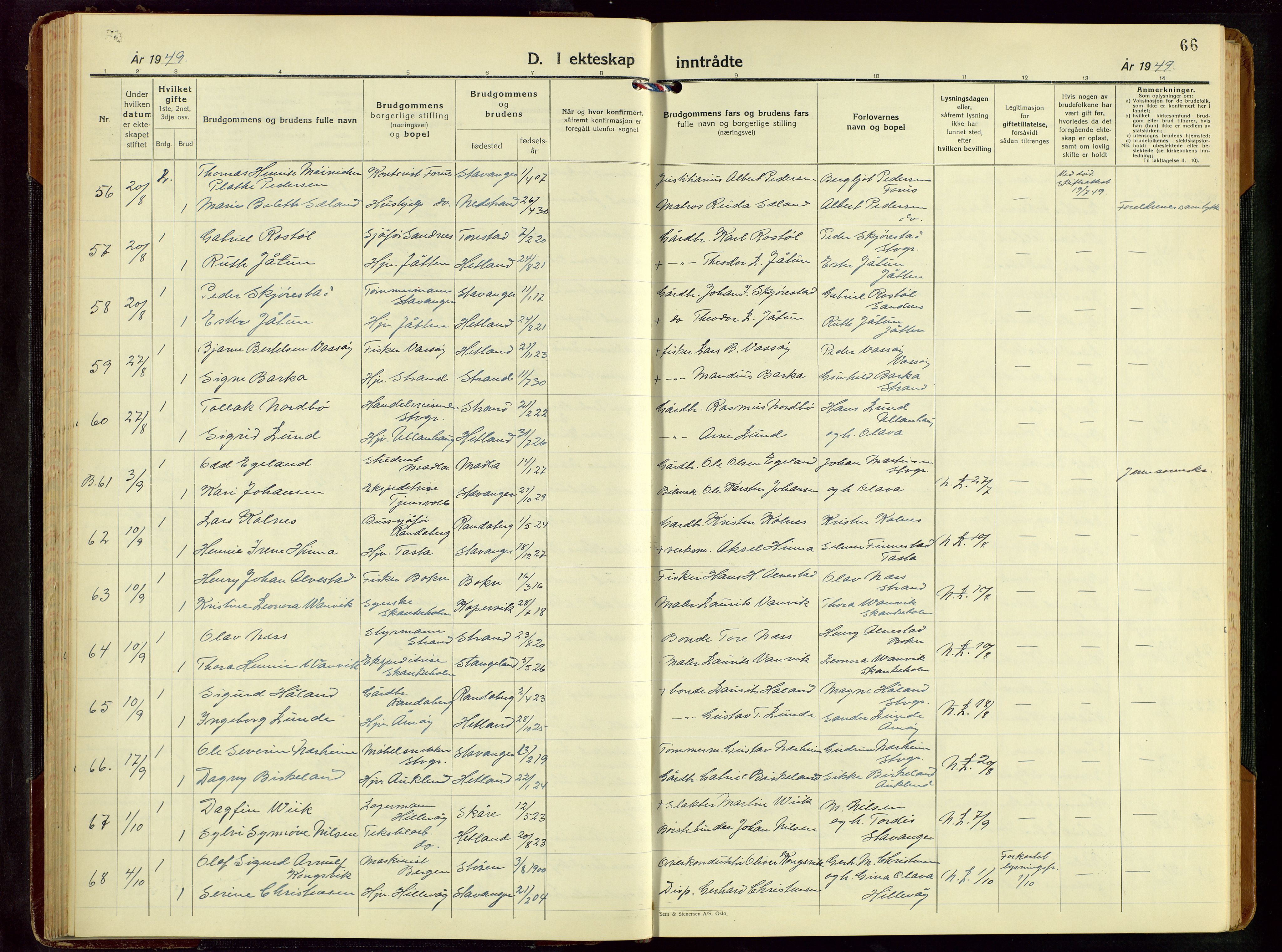 Hetland sokneprestkontor, AV/SAST-A-101826/30/30BB/L0016: Parish register (copy) no. B 16, 1942-1960, p. 66