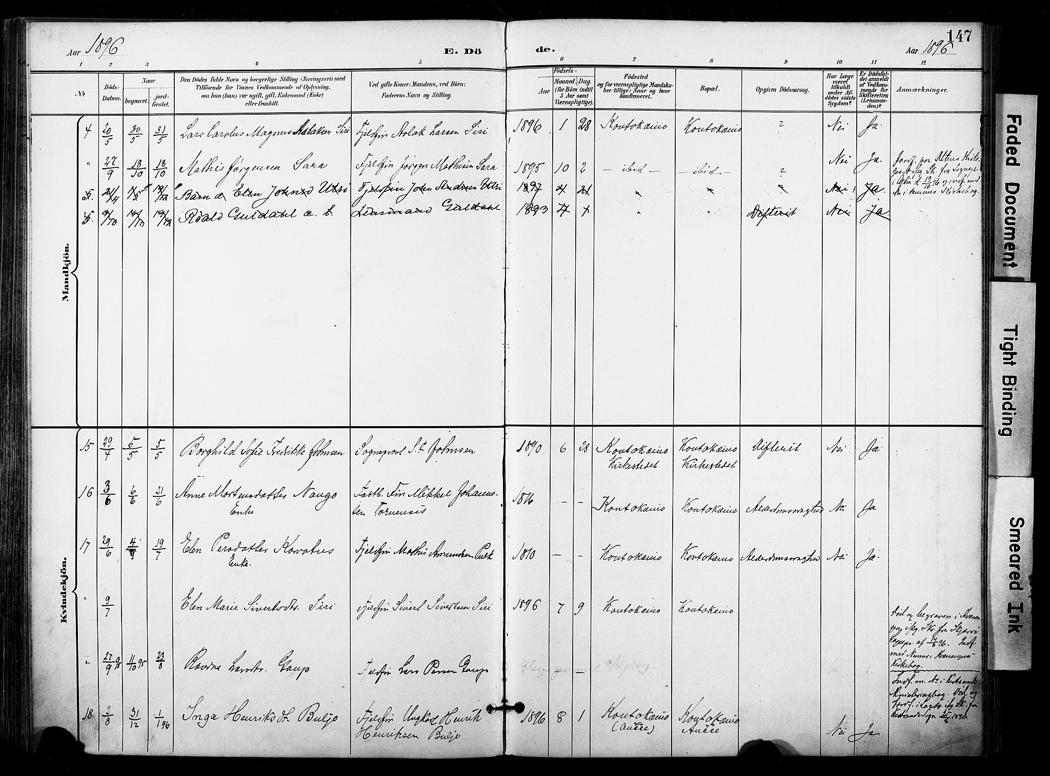 Kautokeino sokneprestembete, AV/SATØ-S-1340/H/Ha/L0005.kirke: Parish register (official) no. 5, 1896-1916, p. 147