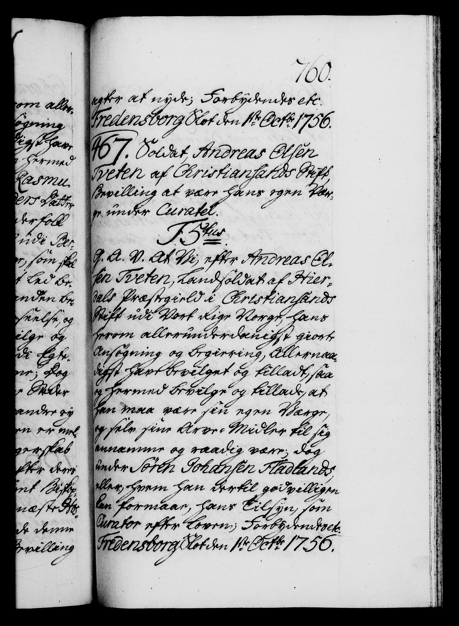 Danske Kanselli 1572-1799, AV/RA-EA-3023/F/Fc/Fca/Fcaa/L0039: Norske registre, 1755-1756, p. 760a