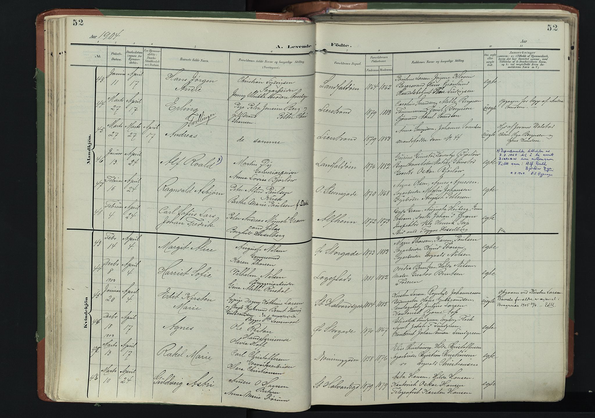 Bragernes kirkebøker, SAKO/A-6/F/Fb/L0009: Parish register (official) no. II 9, 1902-1911, p. 52
