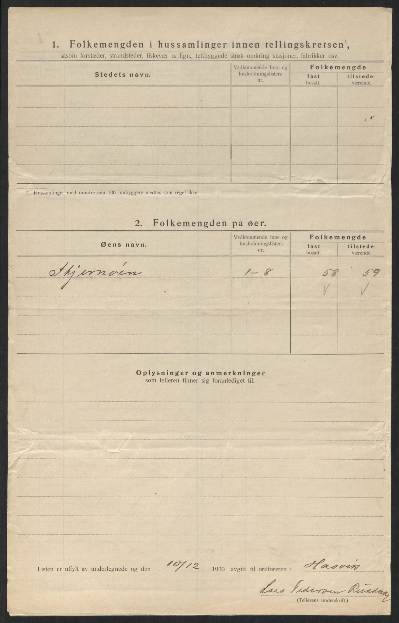 SATØ, 1920 census for Hasvik, 1920, p. 12