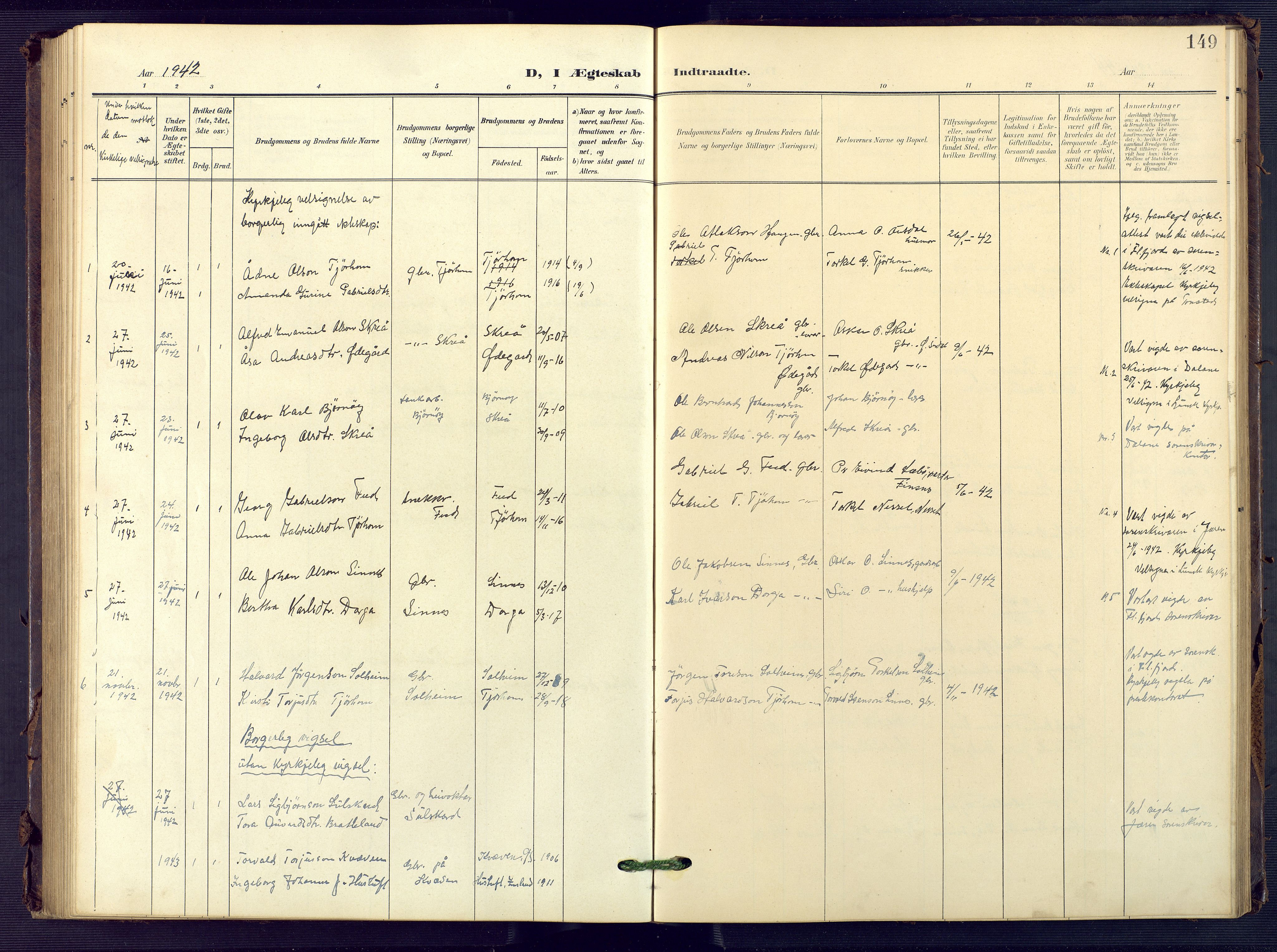 Sirdal sokneprestkontor, SAK/1111-0036/F/Fb/Fba/L0002: Parish register (copy) no. B 2, 1905-1958, p. 149