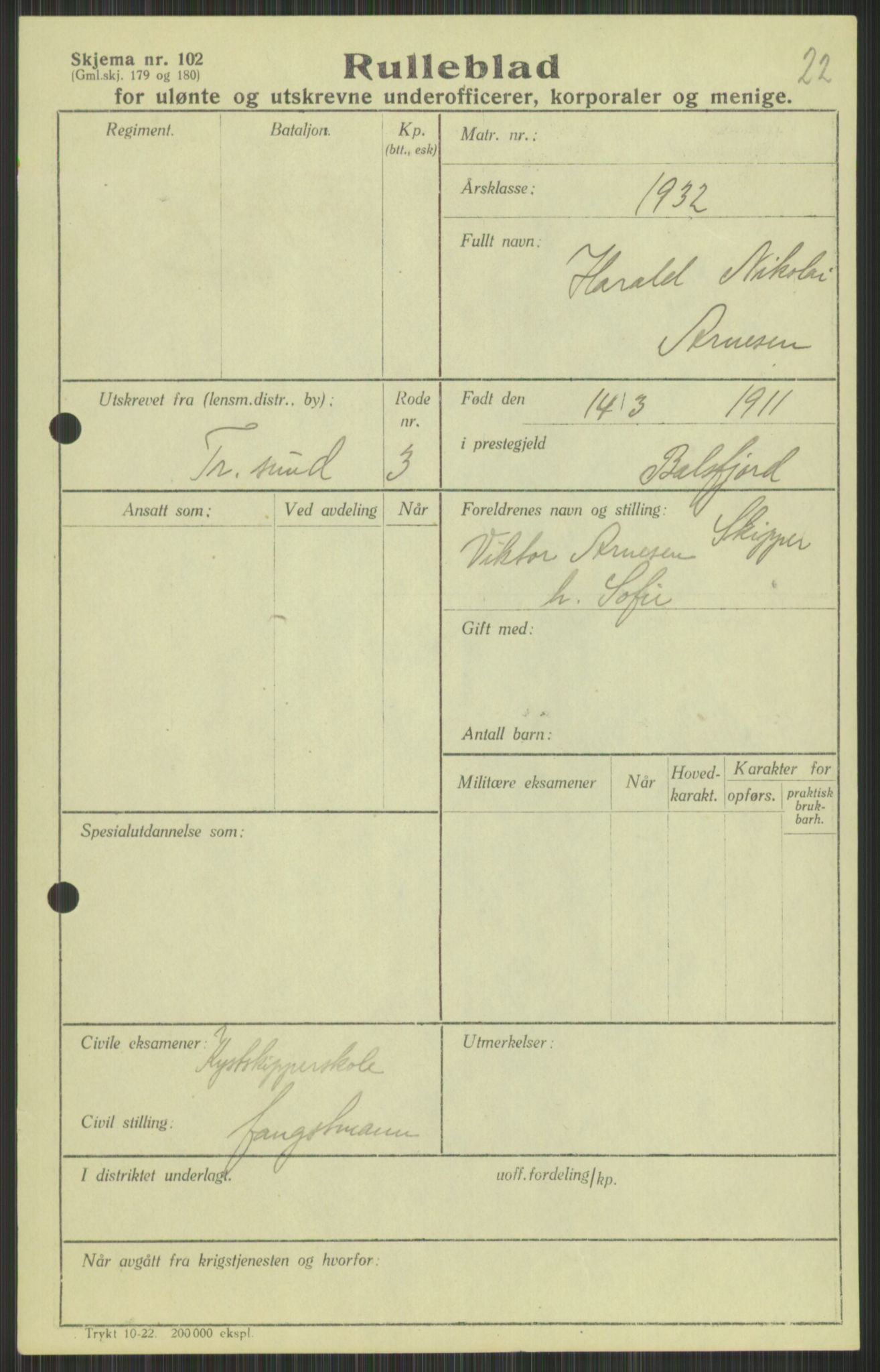 Forsvaret, Troms infanteriregiment nr. 16, AV/RA-RAFA-3146/P/Pa/L0016: Rulleblad for regimentets menige mannskaper, årsklasse 1932, 1932, p. 71