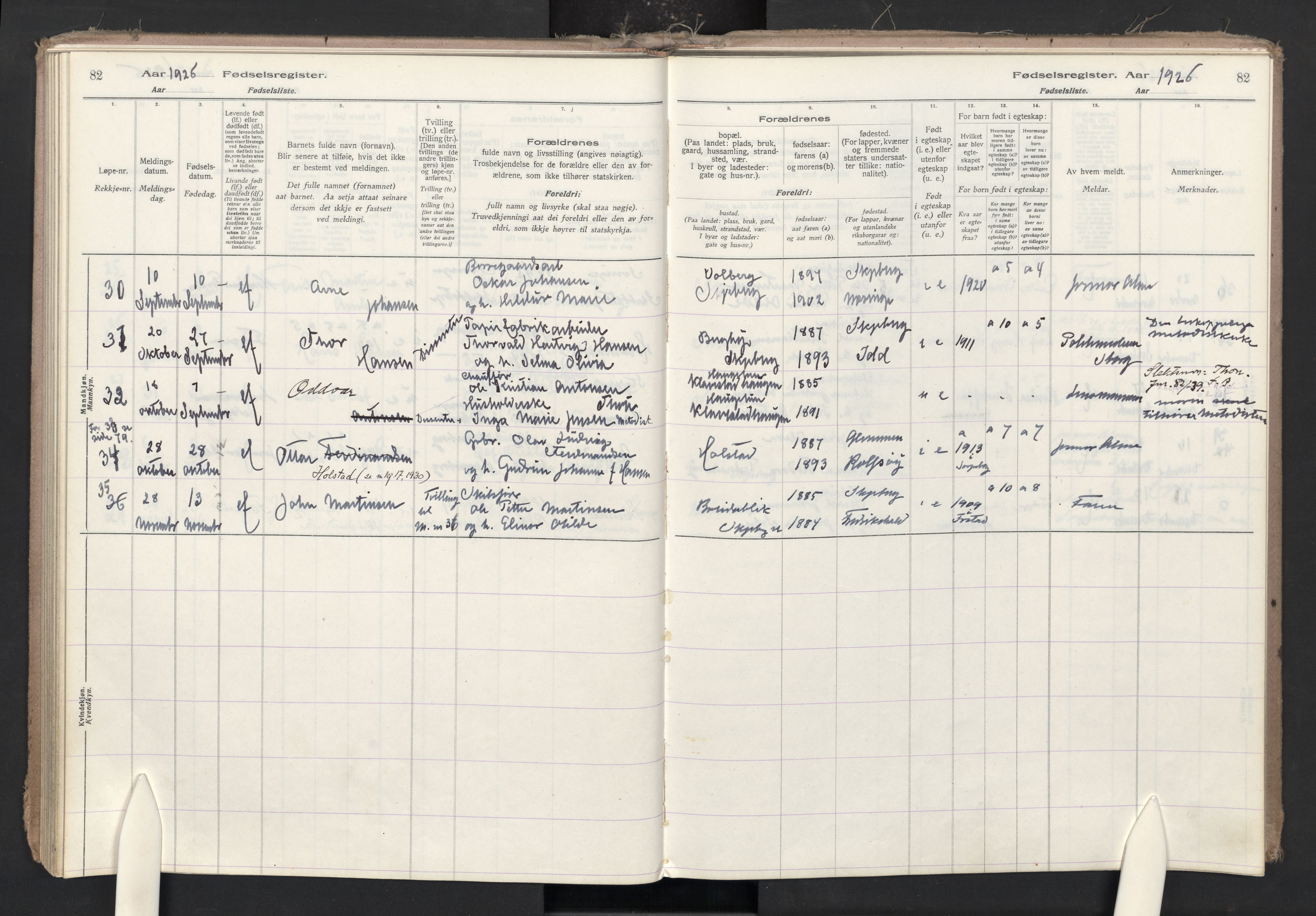 Skjeberg prestekontor Kirkebøker, AV/SAO-A-10923/J/Ja/L0001: Birth register no. I 1, 1916-1945, p. 82