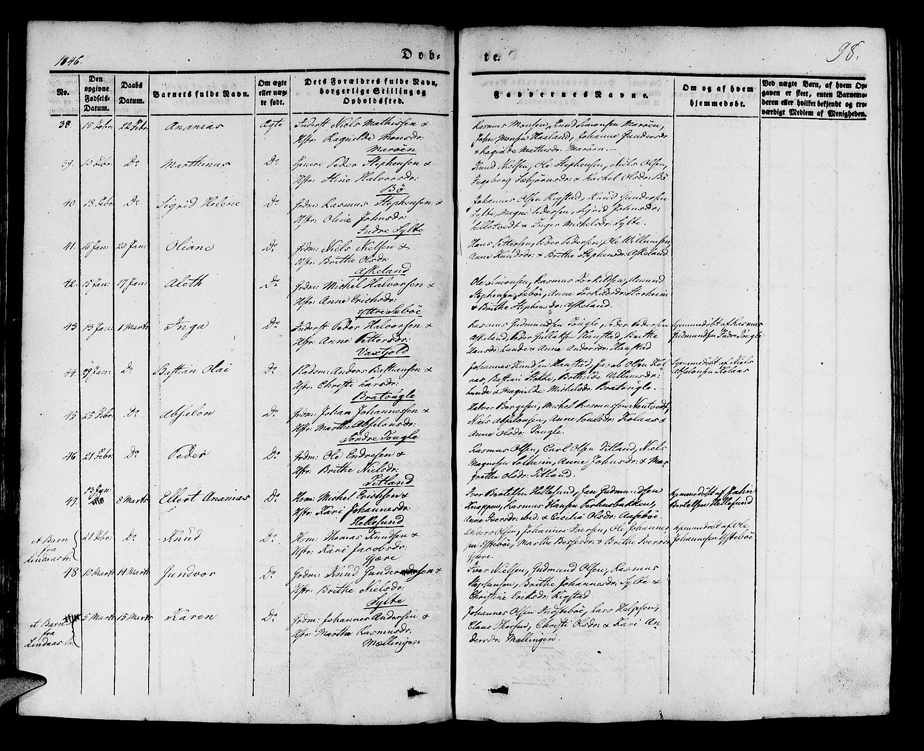 Manger sokneprestembete, AV/SAB-A-76801/H/Haa: Parish register (official) no. A 5, 1839-1848, p. 98