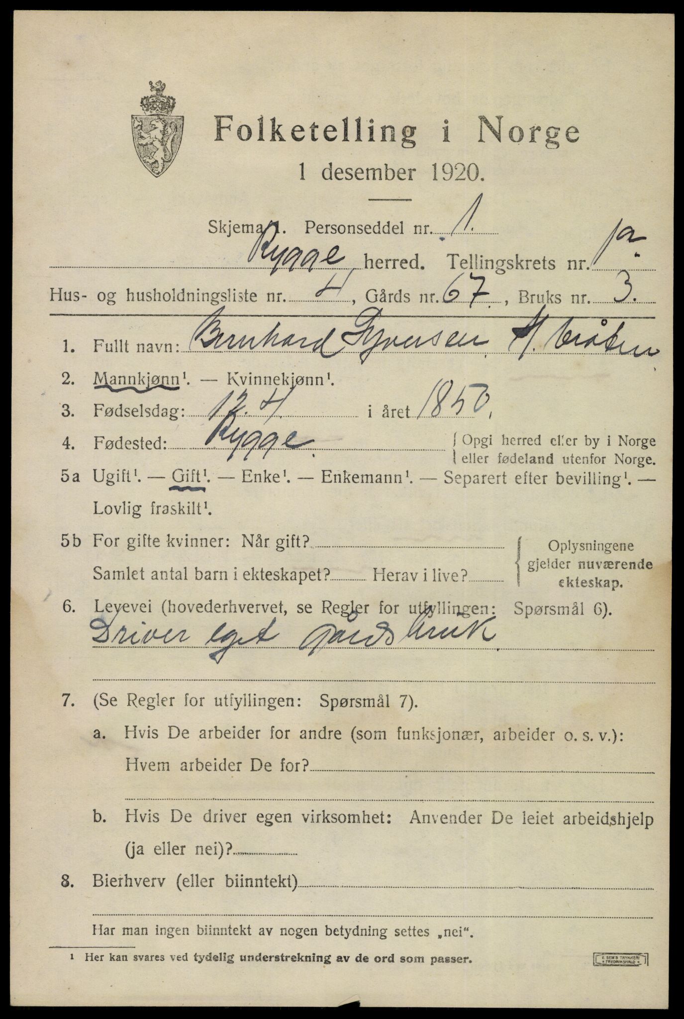 SAO, 1920 census for Rygge, 1920, p. 4149