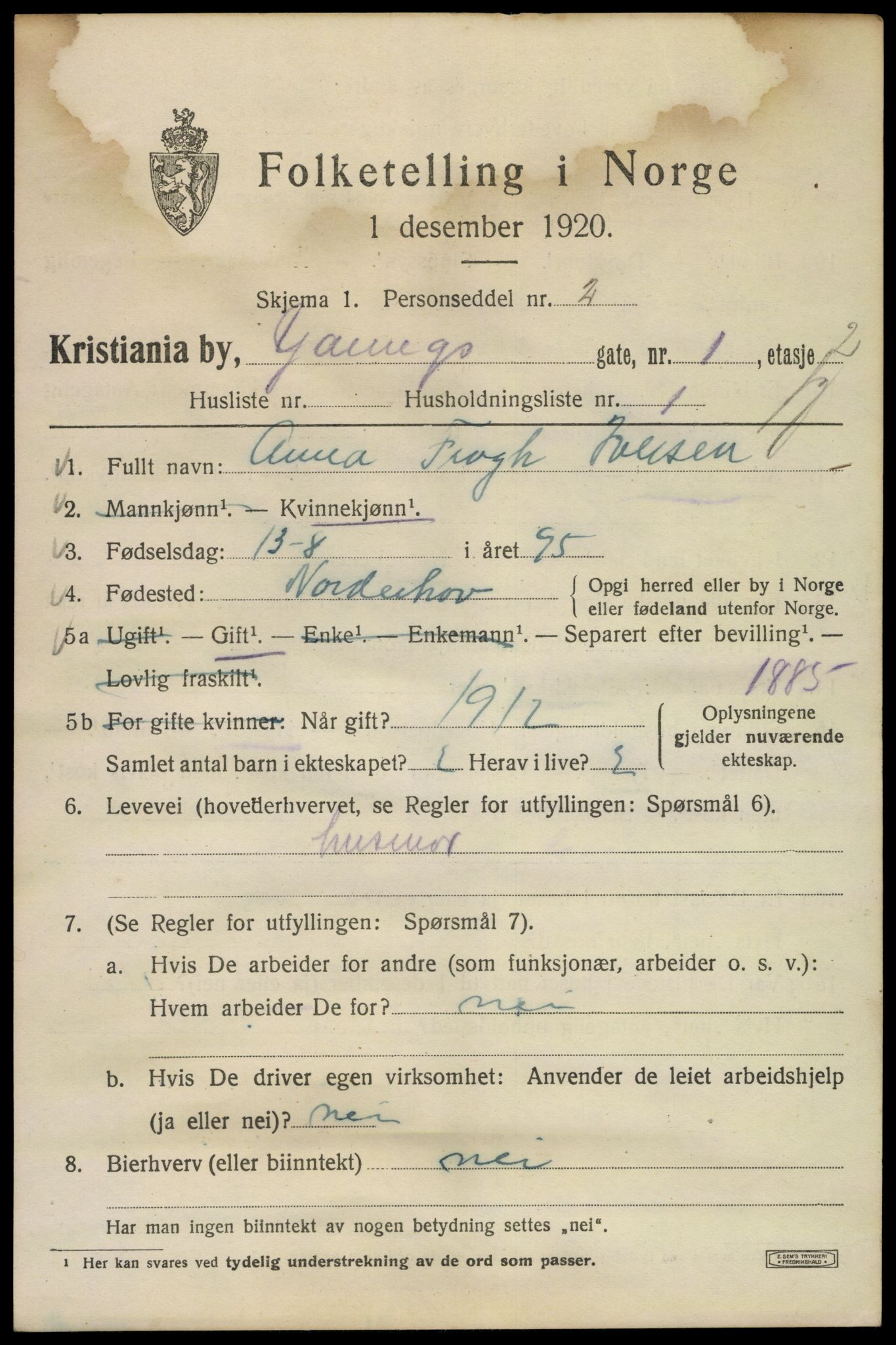 SAO, 1920 census for Kristiania, 1920, p. 653981