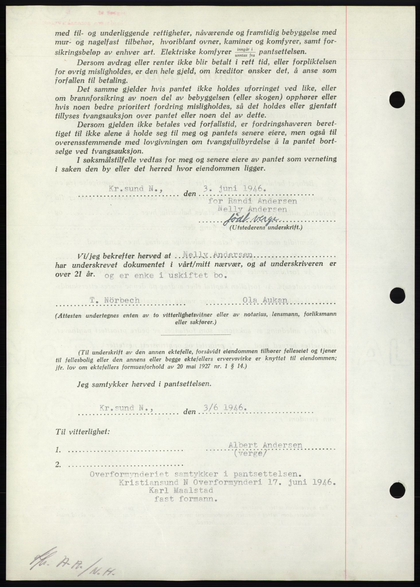 Nordmøre sorenskriveri, AV/SAT-A-4132/1/2/2Ca: Mortgage book no. B94, 1946-1946, Diary no: : 1078/1946