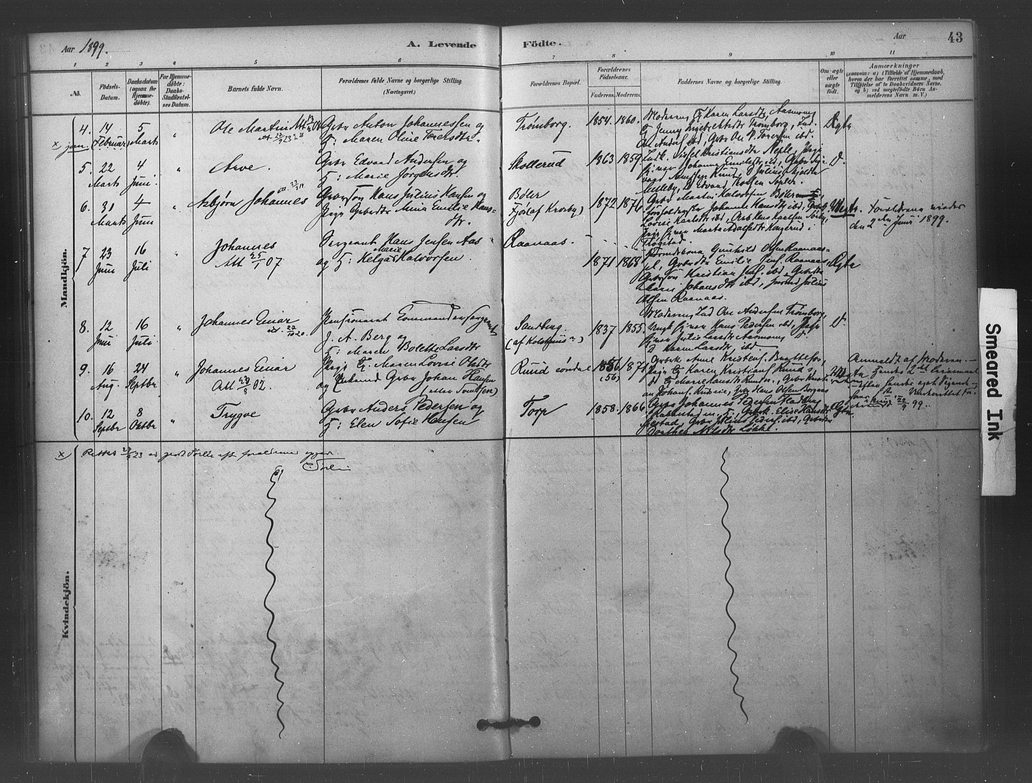 Eidsberg prestekontor Kirkebøker, AV/SAO-A-10905/F/Fc/L0001: Parish register (official) no. III 1, 1879-1905, p. 43