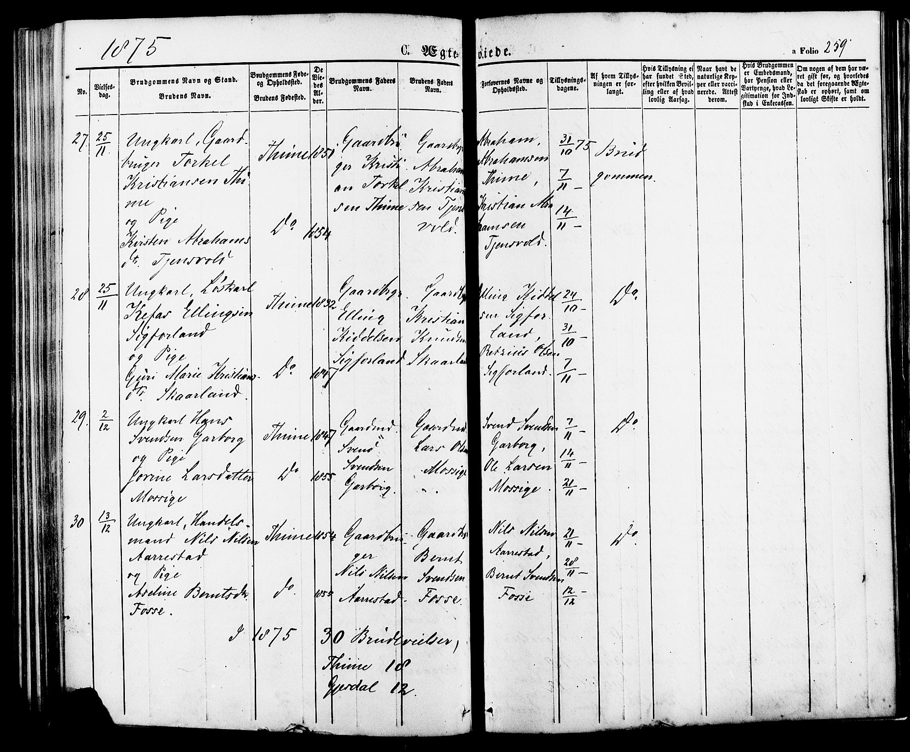 Lye sokneprestkontor, AV/SAST-A-101794/001/30BA/L0008: Parish register (official) no. A 7, 1872-1881, p. 259