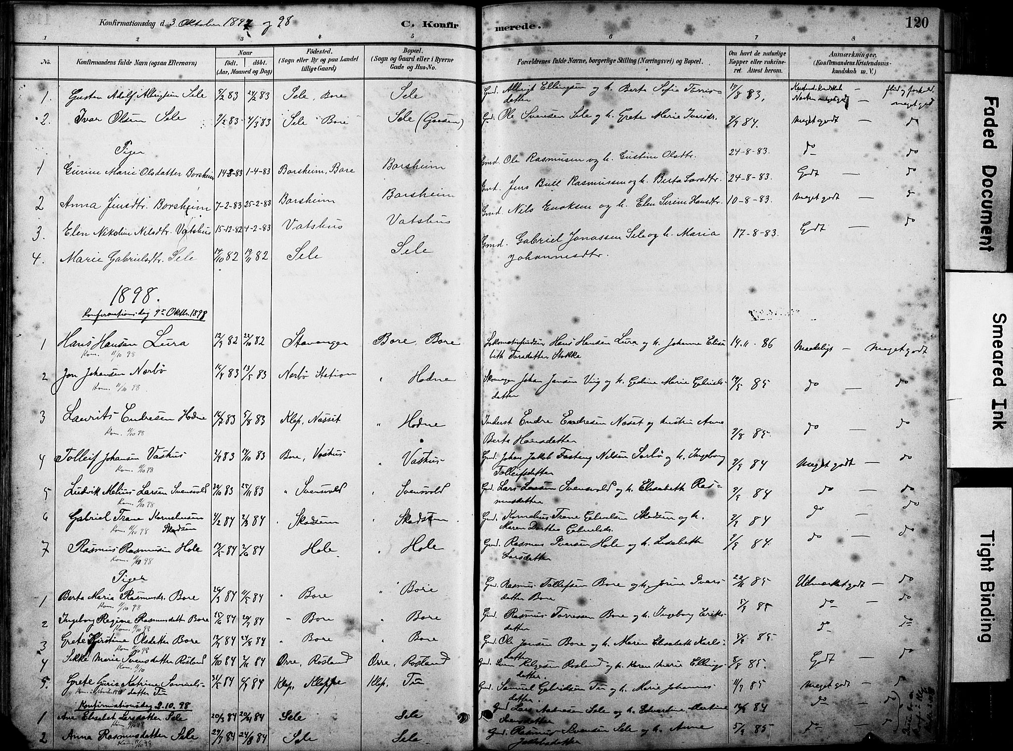 Klepp sokneprestkontor, SAST/A-101803/001/3/30BA/L0008: Parish register (official) no. A 9, 1886-1919, p. 120