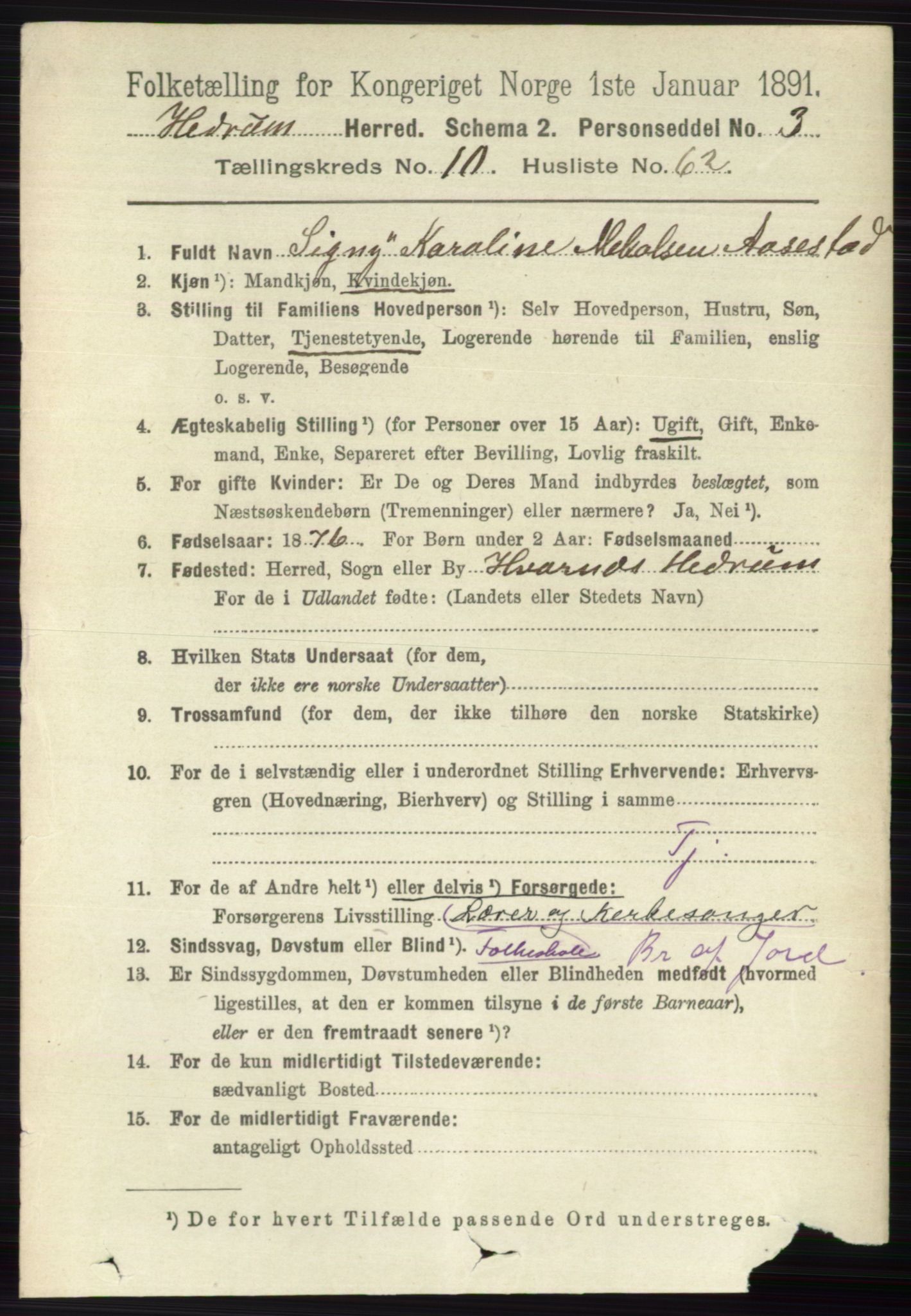 RA, 1891 census for 0727 Hedrum, 1891, p. 4817