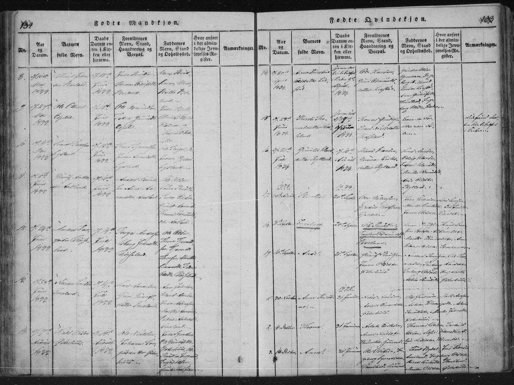 Åseral sokneprestkontor, SAK/1111-0051/F/Fa/L0001: Parish register (official) no. A 1, 1815-1853, p. 132-133