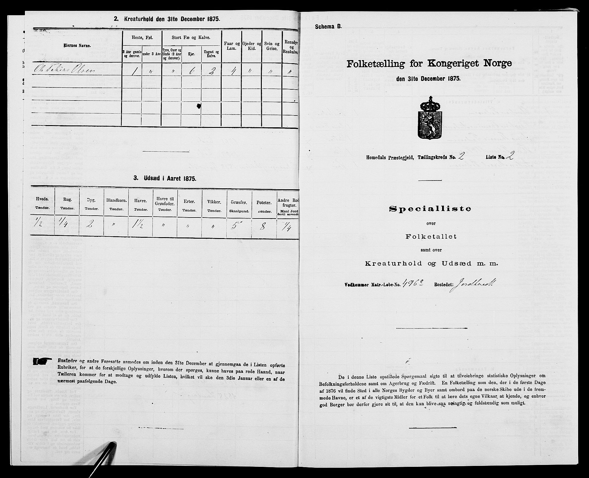 SAK, 1875 census for 0924P Homedal, 1875, p. 130