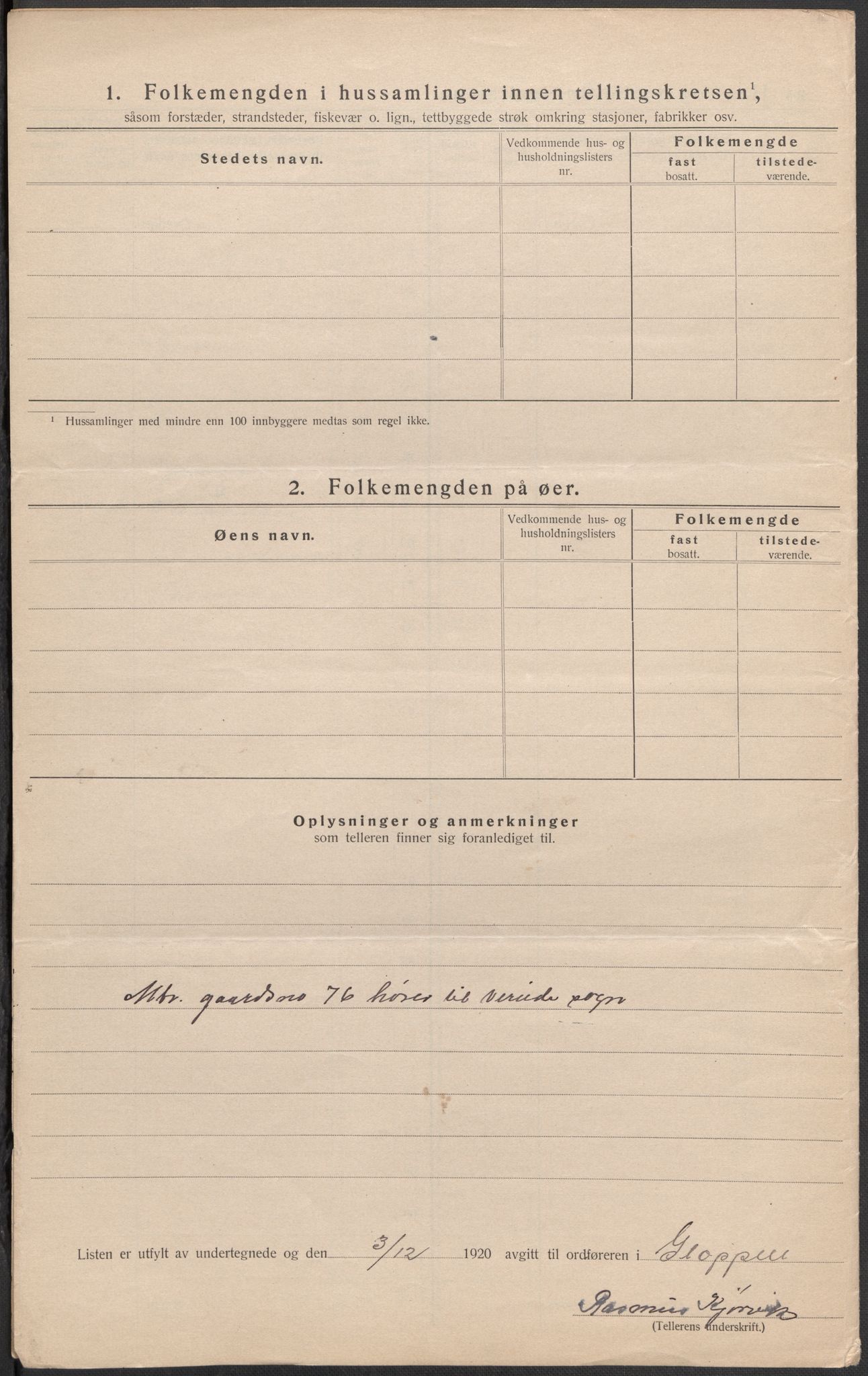 SAB, 1920 census for Gloppen, 1920, p. 8