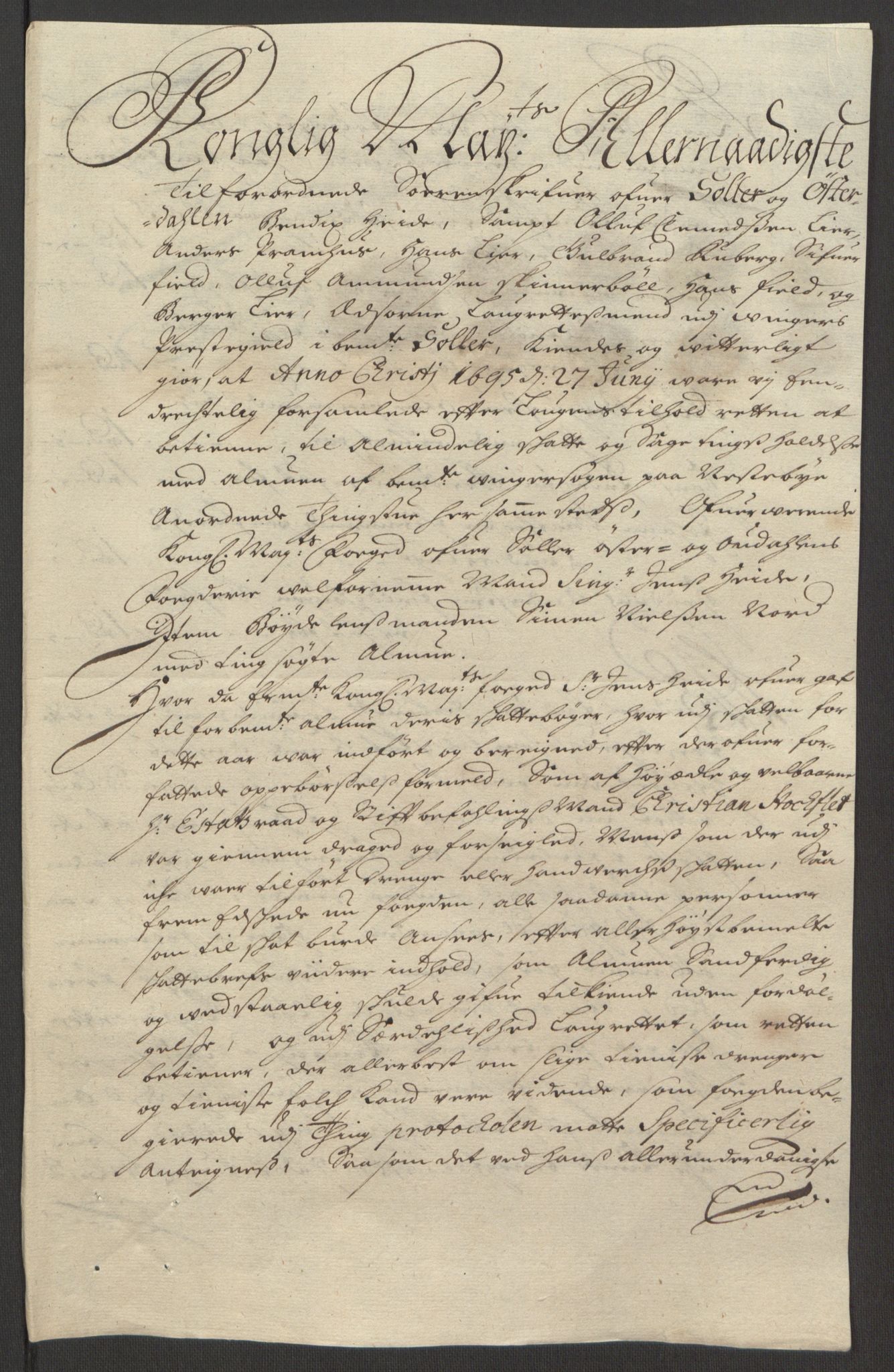 Rentekammeret inntil 1814, Reviderte regnskaper, Fogderegnskap, AV/RA-EA-4092/R13/L0833: Fogderegnskap Solør, Odal og Østerdal, 1695, p. 242