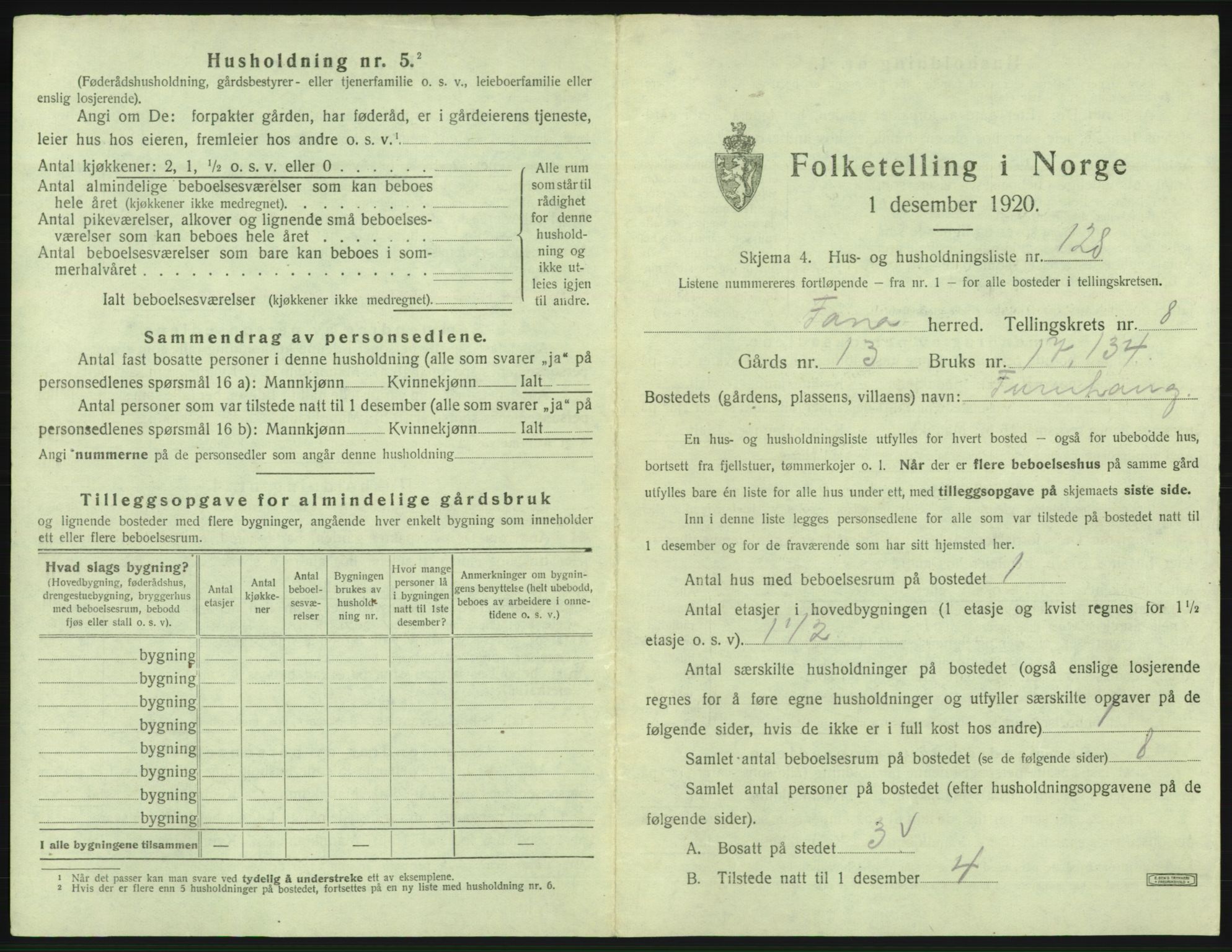 SAB, 1920 census for Fana, 1920, p. 1605