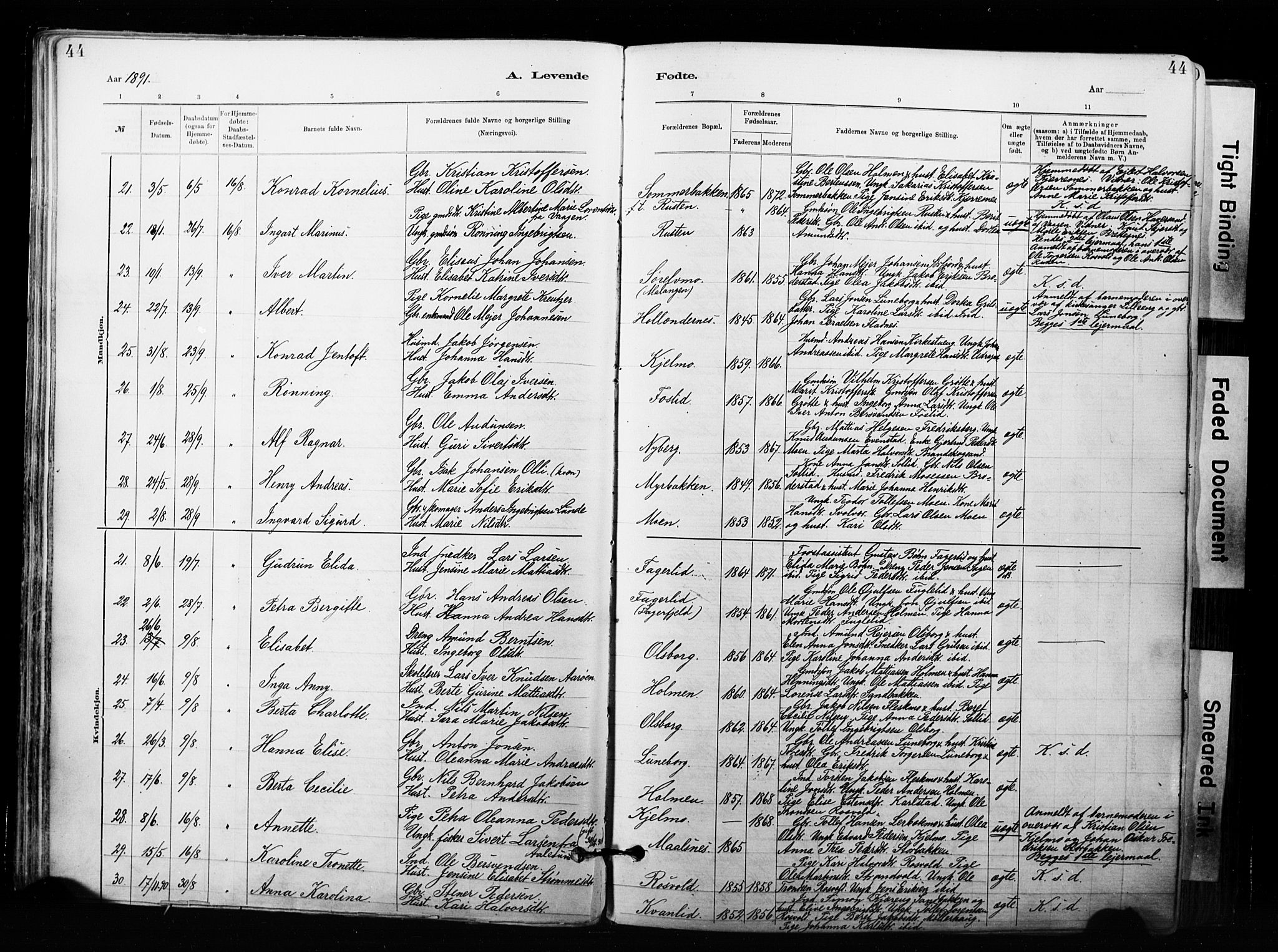 Målselv sokneprestembete, SATØ/S-1311/G/Ga/Gaa/L0007kirke: Parish register (official) no. 7, 1884-1903, p. 44