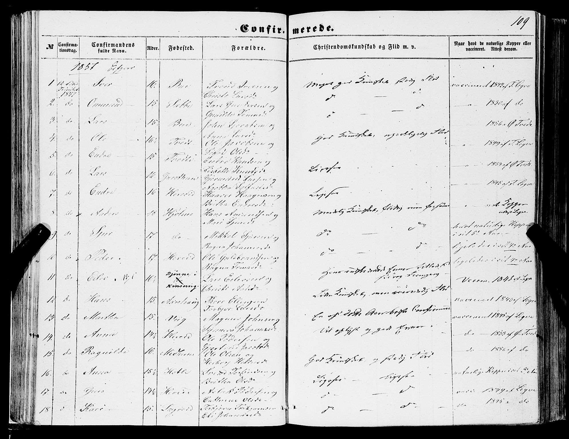 Ulvik sokneprestembete, AV/SAB-A-78801/H/Haa: Parish register (official) no. A 13, 1853-1863, p. 109