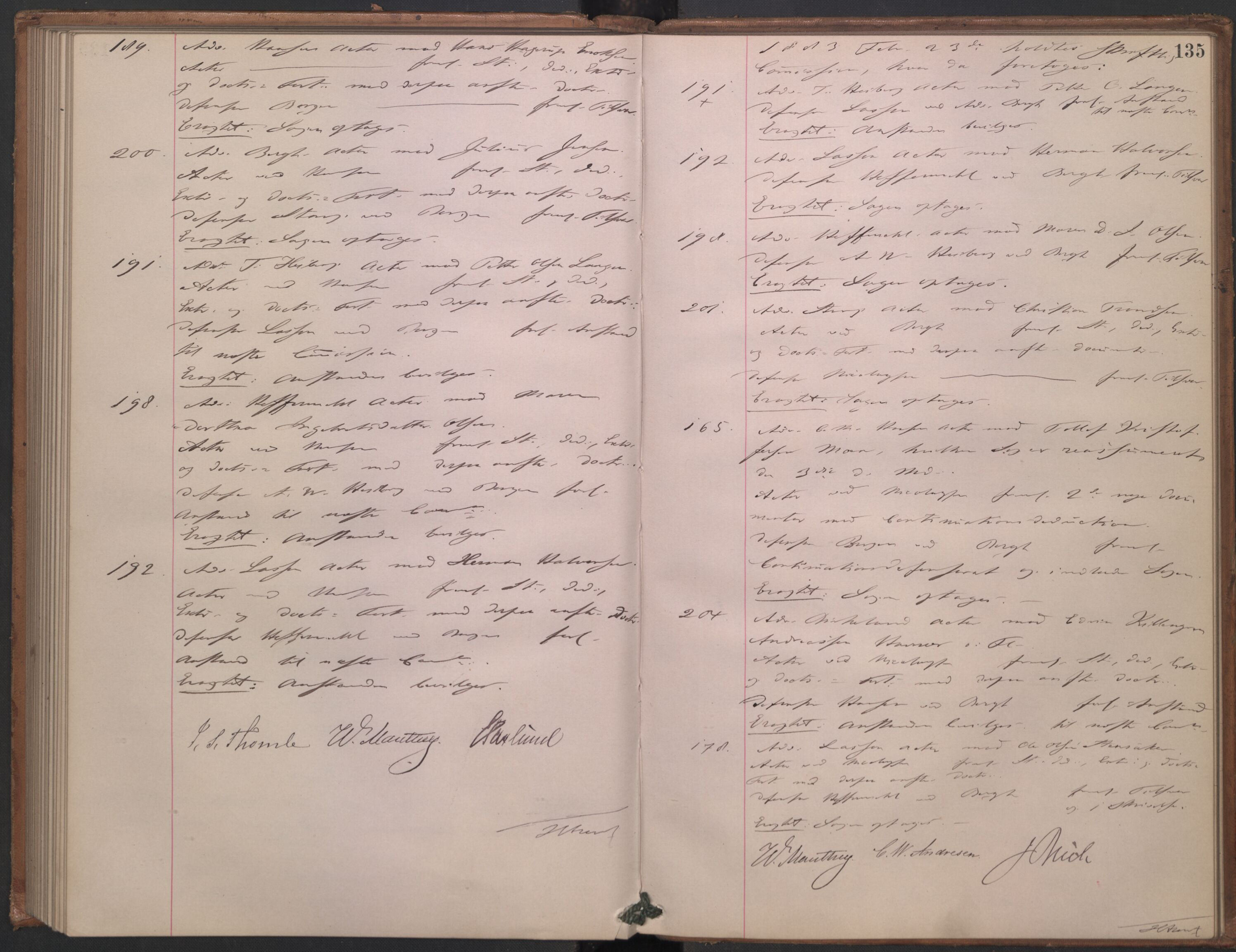 Høyesterett, AV/RA-S-1002/E/Ef/L0014: Protokoll over saker som gikk til skriftlig behandling, 1879-1884, p. 134b-135a