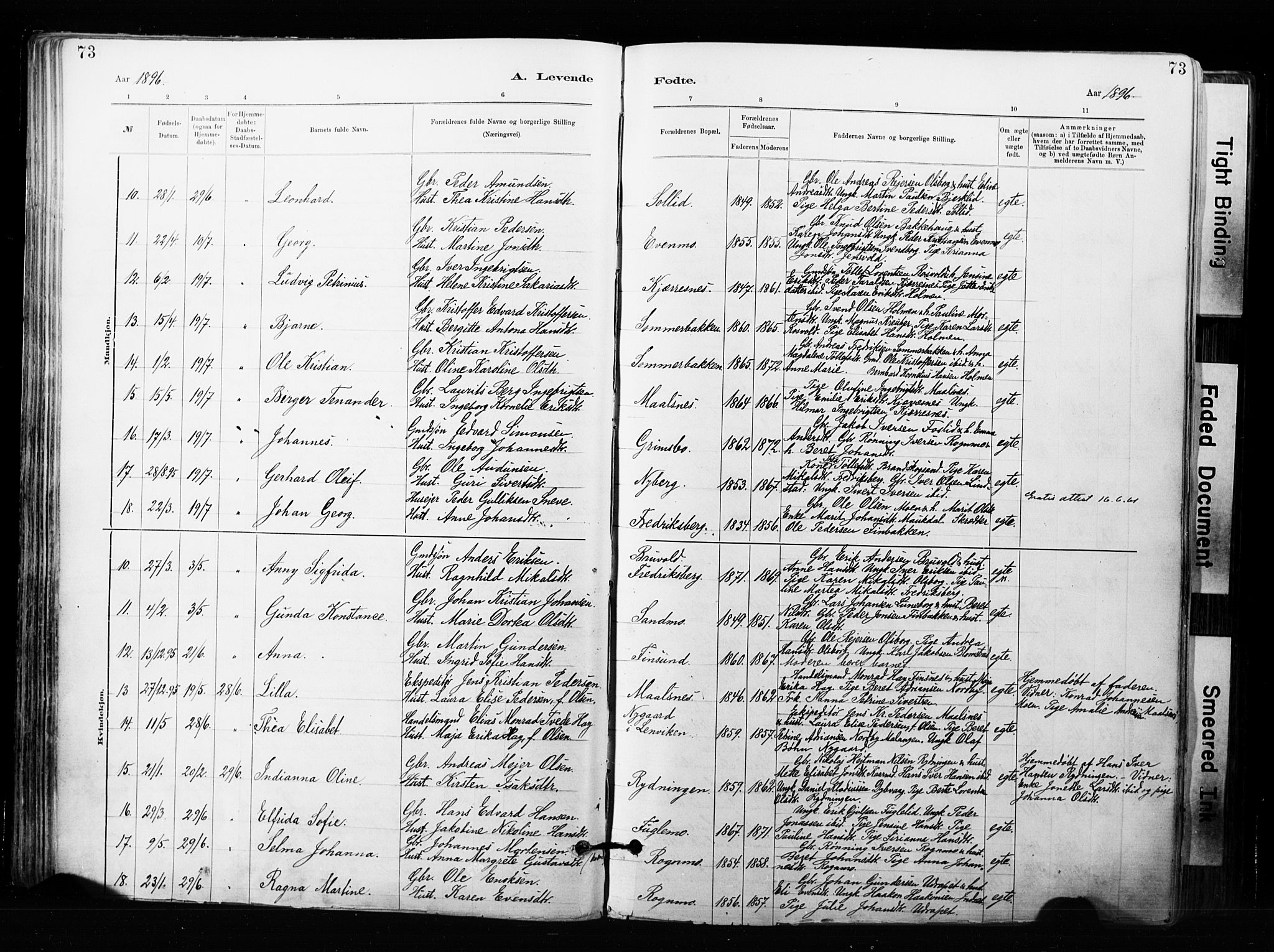 Målselv sokneprestembete, AV/SATØ-S-1311/G/Ga/Gaa/L0007kirke: Parish register (official) no. 7, 1884-1903, p. 73