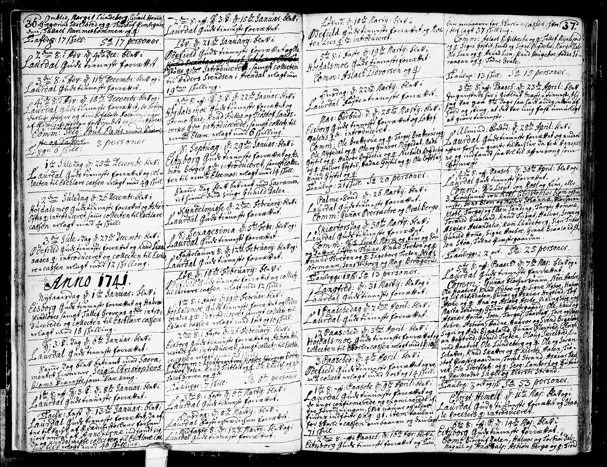 Lårdal kirkebøker, SAKO/A-284/F/Fa/L0002: Parish register (official) no. I 2, 1734-1754, p. 36-37