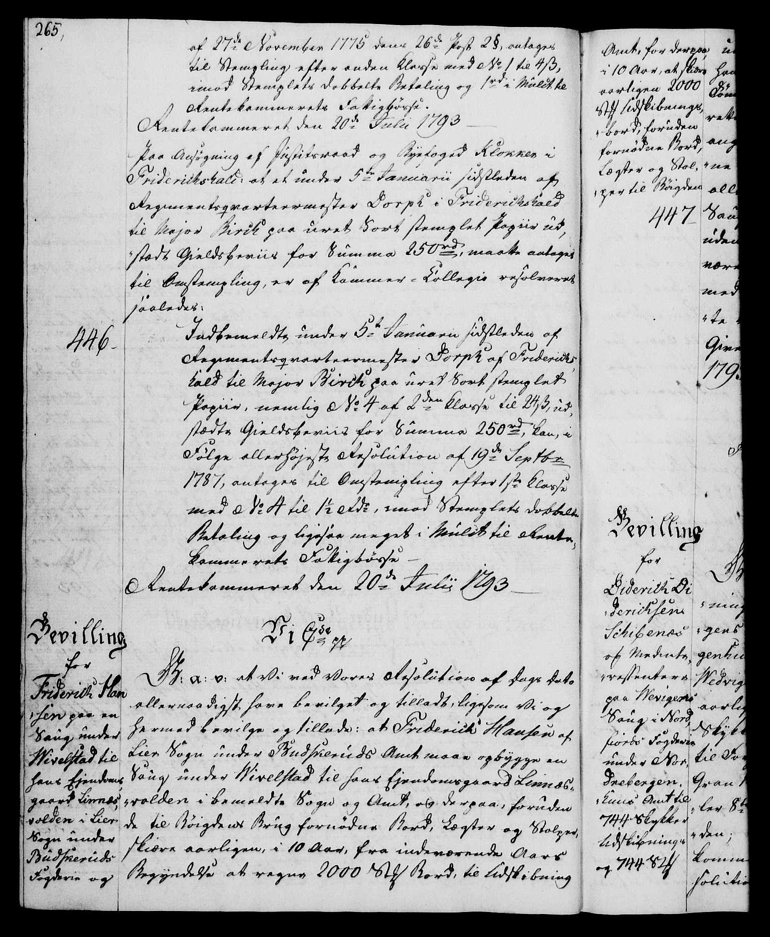 Rentekammeret, Kammerkanselliet, RA/EA-3111/G/Gg/Gga/L0015: Norsk ekspedisjonsprotokoll med register (merket RK 53.15), 1790-1791, p. 265
