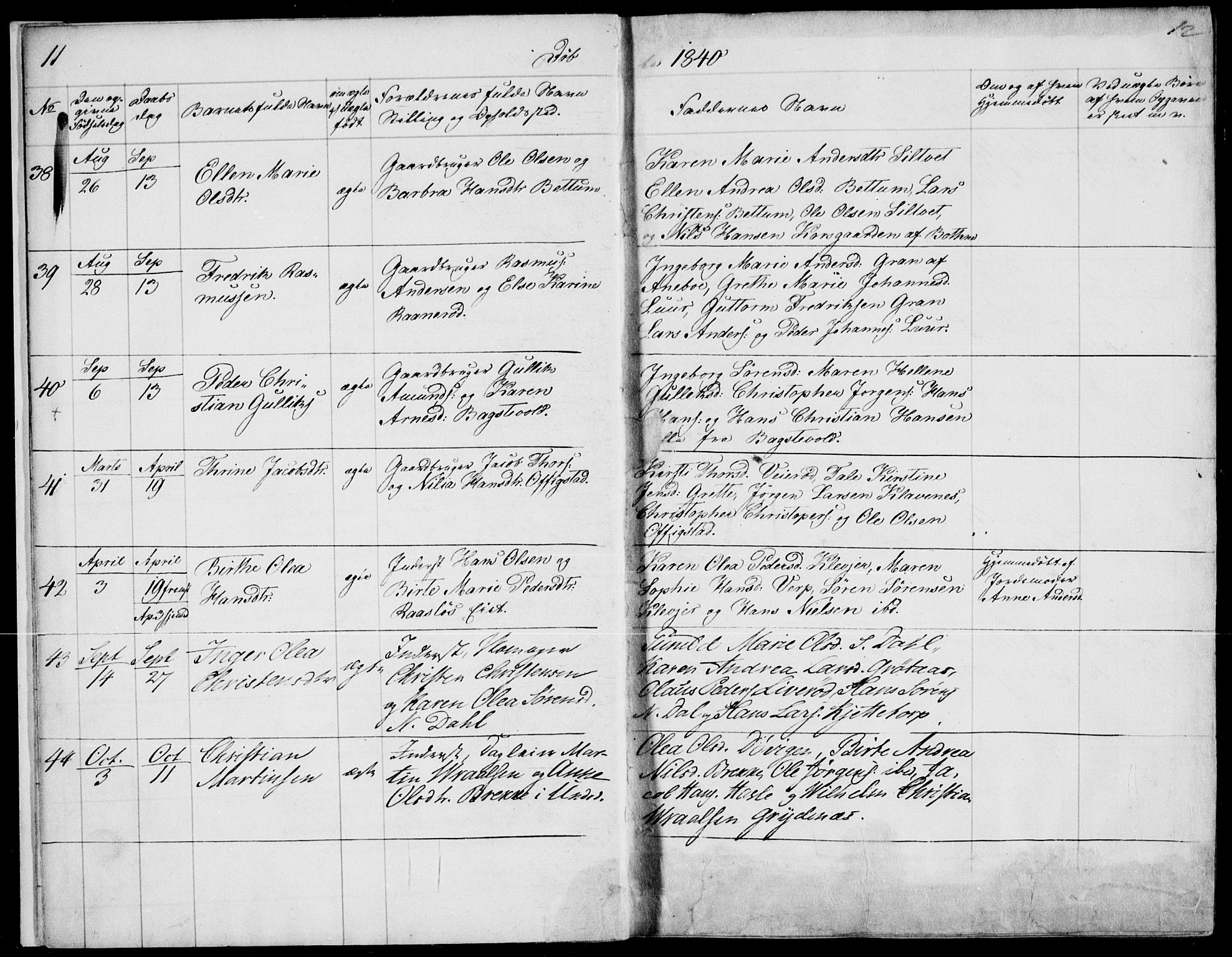 Våle kirkebøker, AV/SAKO-A-334/F/Fa/L0009a: Parish register (official) no. I 9A, 1839-1860, p. 11-12