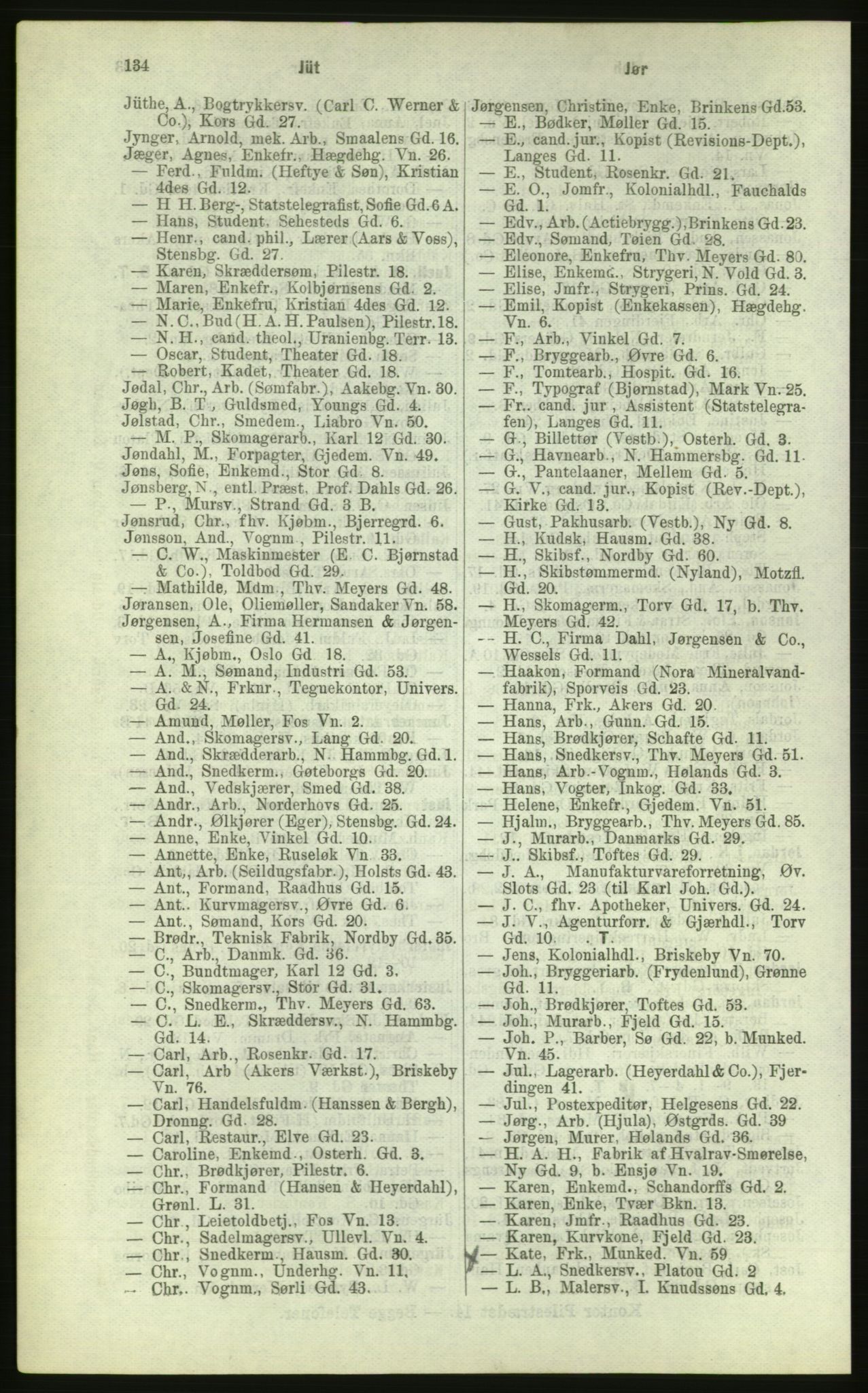 Kristiania/Oslo adressebok, PUBL/-, 1884, p. 134