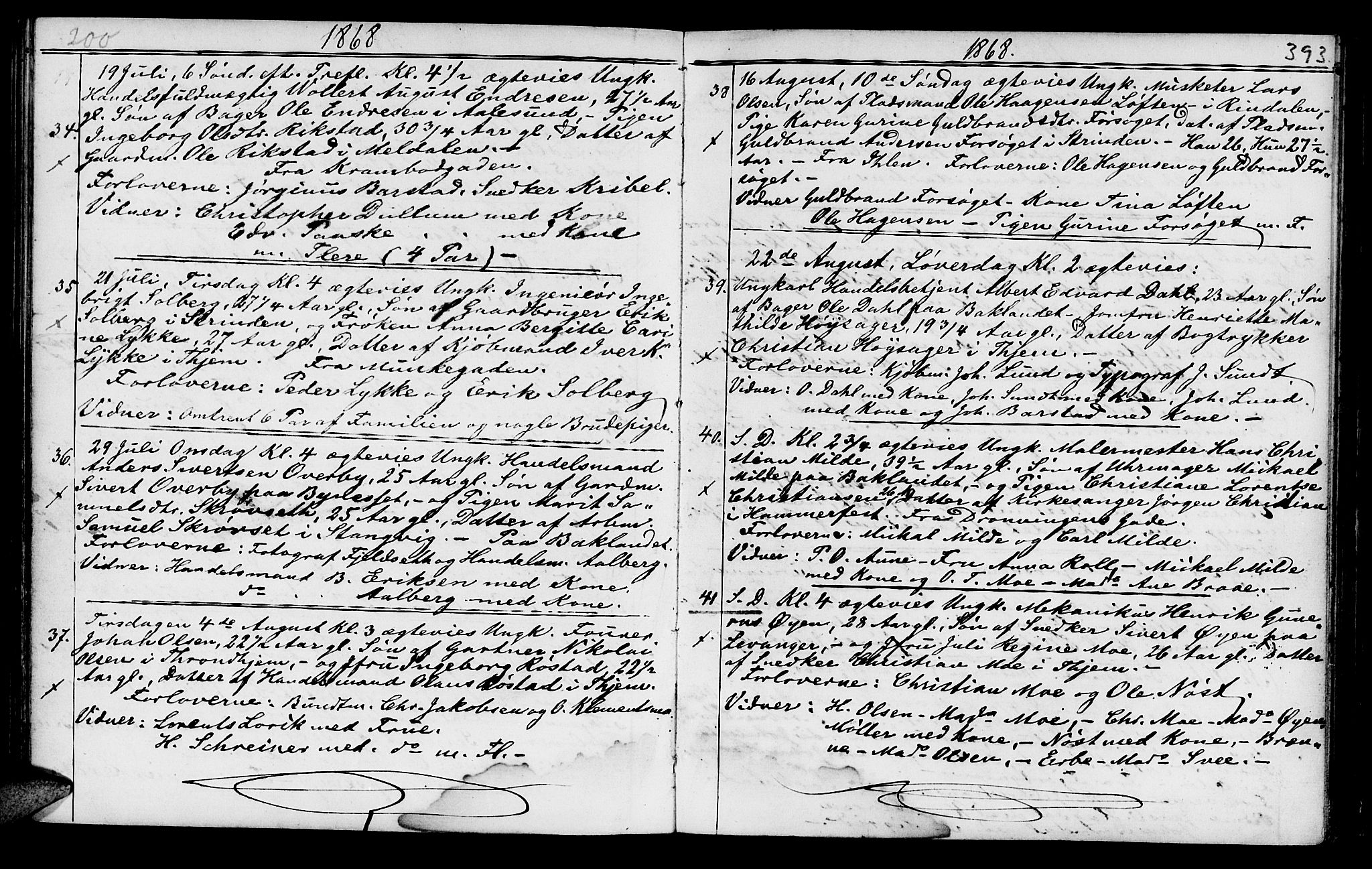 Ministerialprotokoller, klokkerbøker og fødselsregistre - Sør-Trøndelag, SAT/A-1456/602/L0140: Parish register (copy) no. 602C08, 1864-1872, p. 392-393