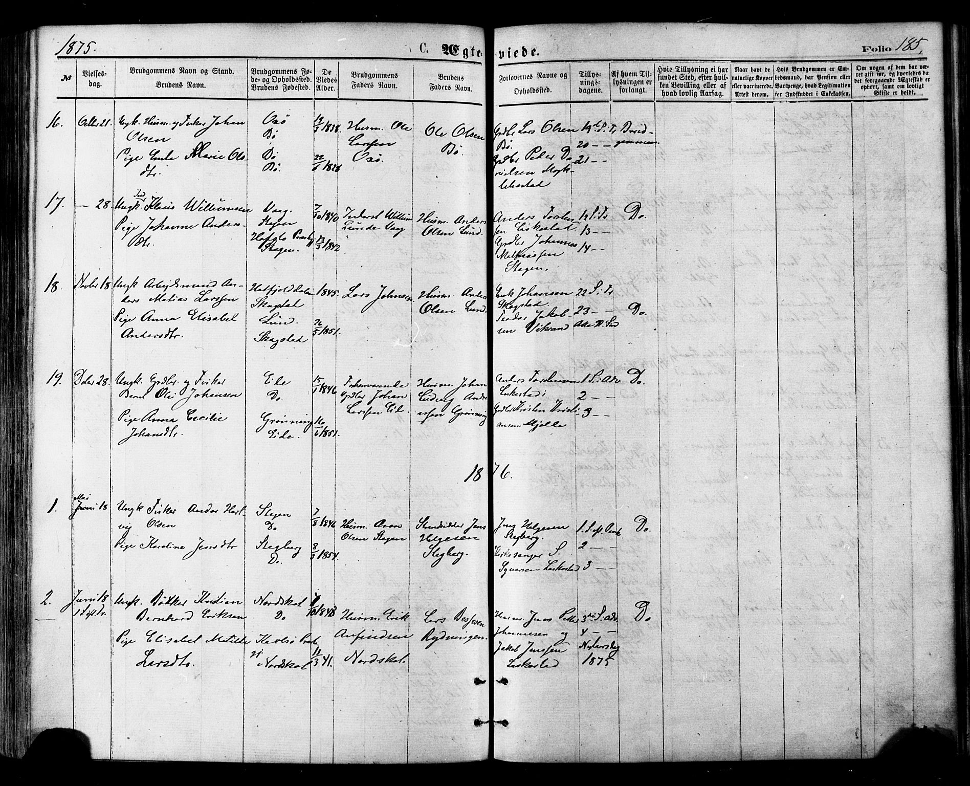Ministerialprotokoller, klokkerbøker og fødselsregistre - Nordland, SAT/A-1459/855/L0802: Parish register (official) no. 855A10, 1875-1886, p. 185
