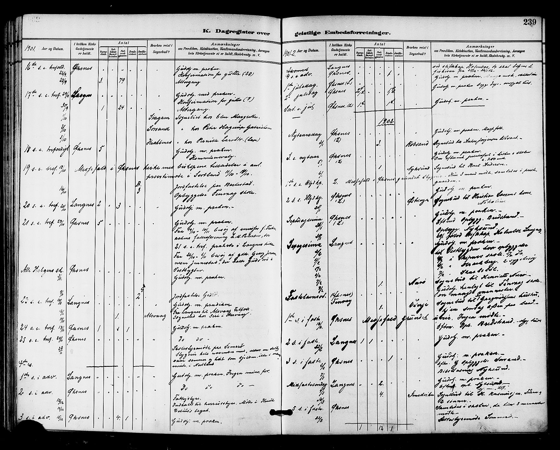 Ministerialprotokoller, klokkerbøker og fødselsregistre - Nordland, AV/SAT-A-1459/893/L1338: Parish register (official) no. 893A10, 1894-1903, p. 239