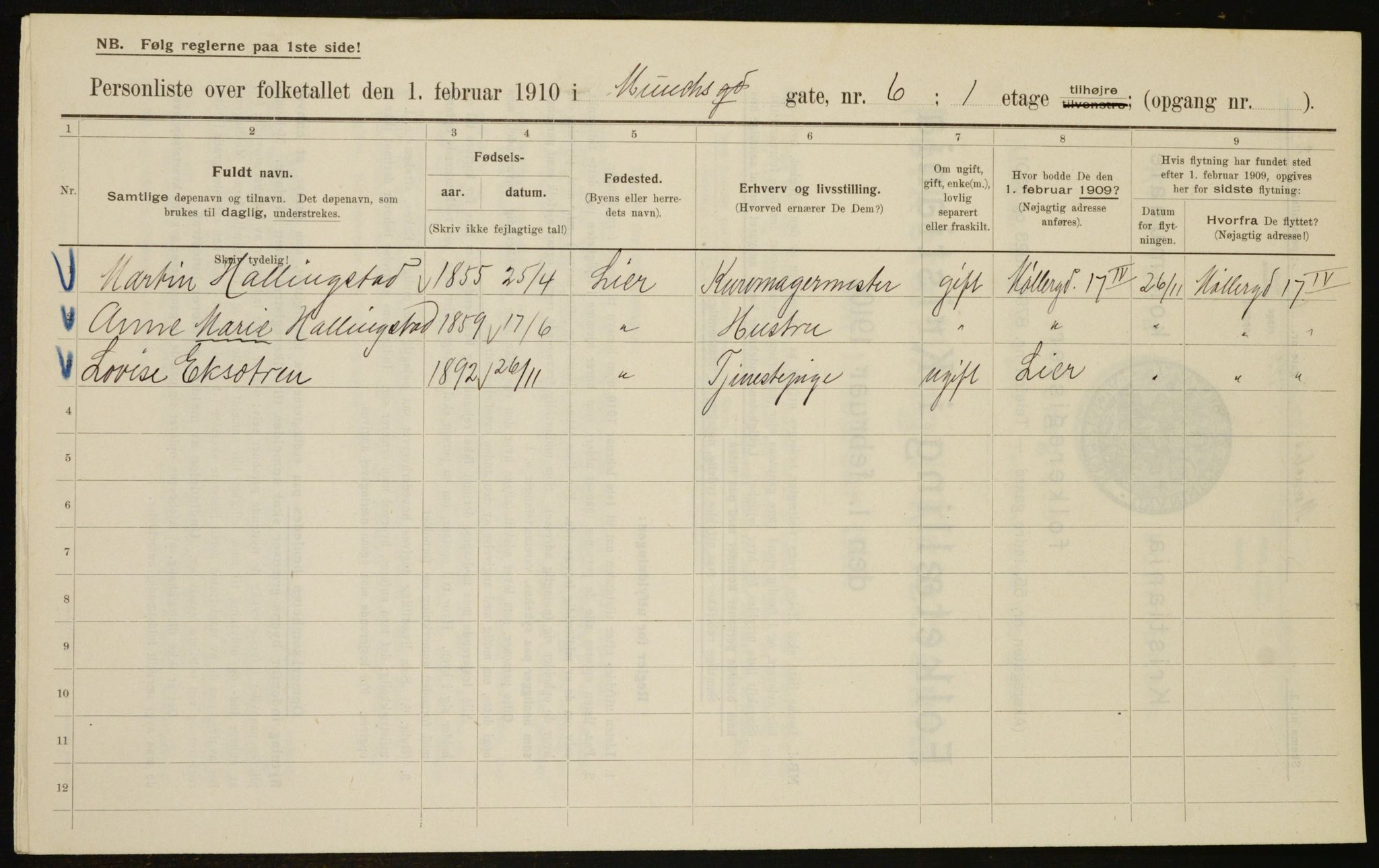 OBA, Municipal Census 1910 for Kristiania, 1910, p. 64450