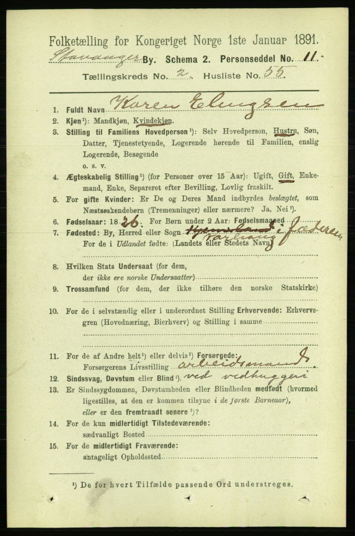 RA, 1891 census for 1103 Stavanger, 1891, p. 6386